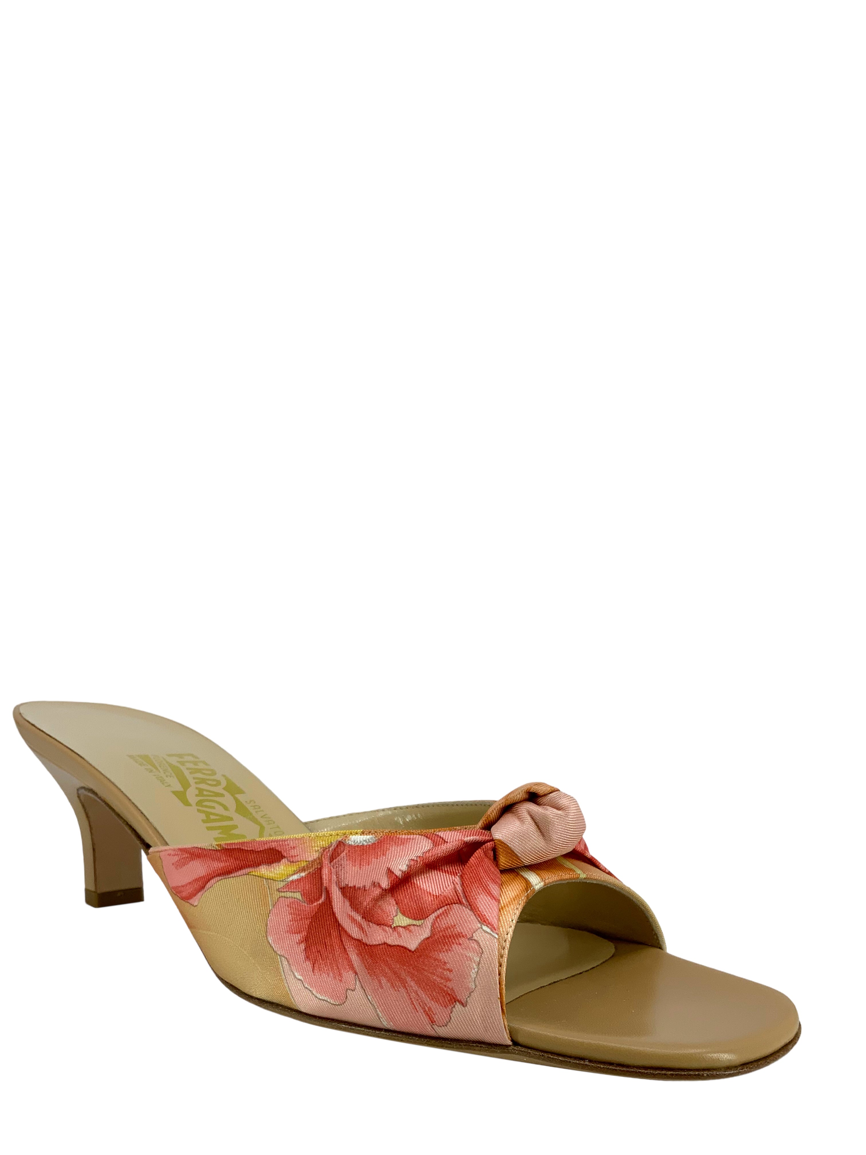 Salvatore Ferragamo Floral Printed Silk Sandals for Women - Size 9.5 US - New Luxury Designer Sandals for Summer, Beach & Special Occasions