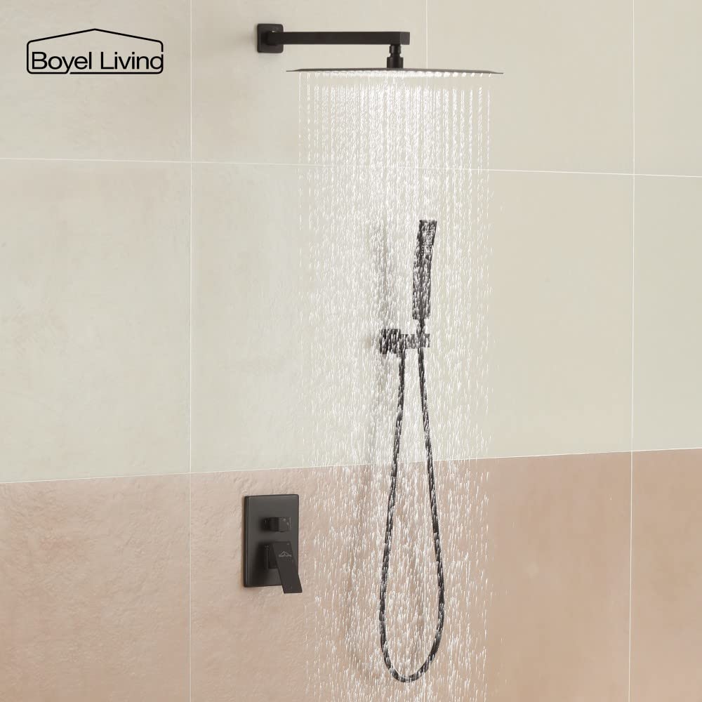 Premium 12 Inch Rainfall Shower System Set - High Pressure Matte Black Shower Head with Wall Mounted Faucet (2-Function) for Luxurious Bathroom Experience | Perfect for Master Bath, Spa Retreat & Modern Home Renovation