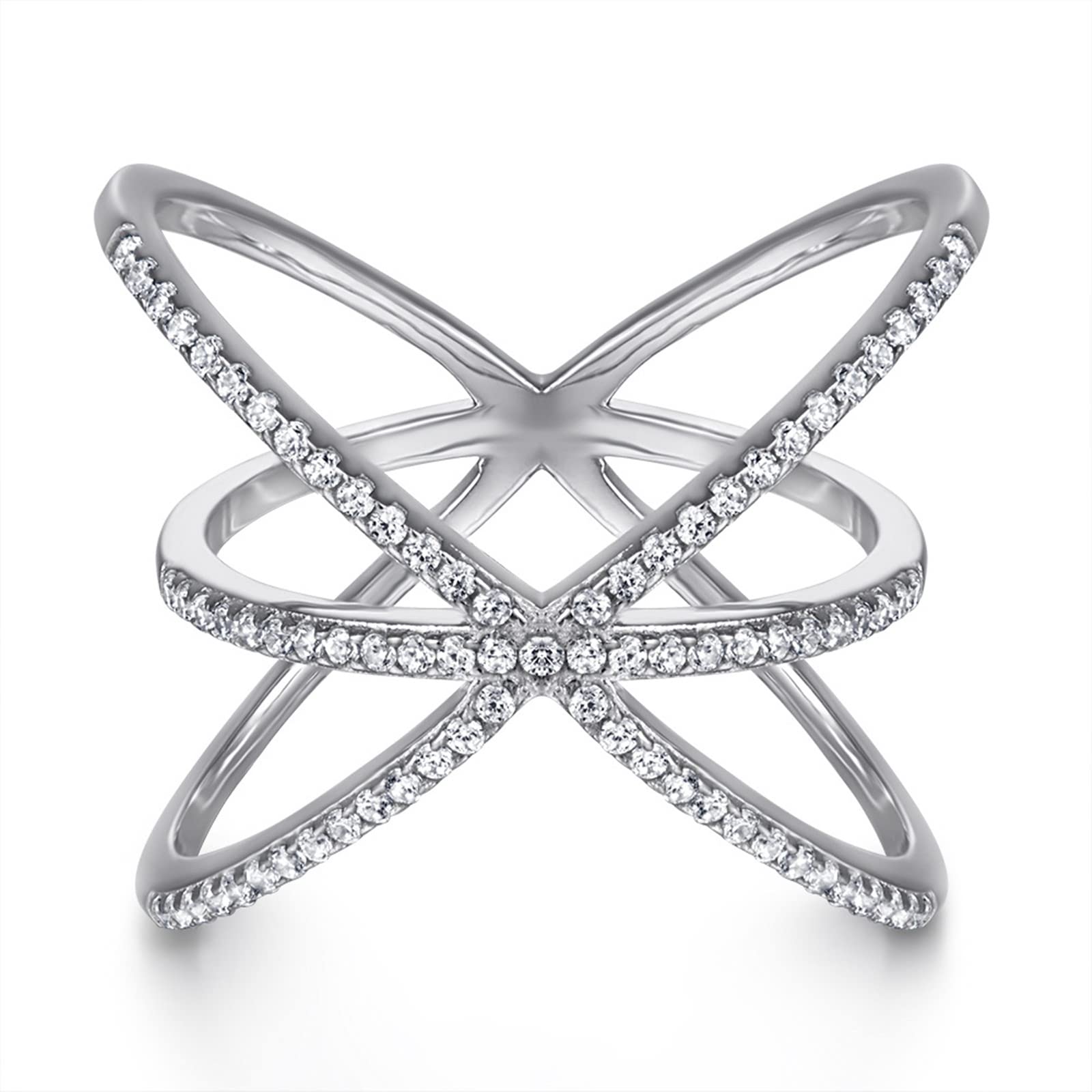 Elegant Sterling Silver Rings for Women - Geometric Wedding Band with Cubic Zirconia | Perfect for Everyday Wear, Anniversary Gifts & Special Occasions
