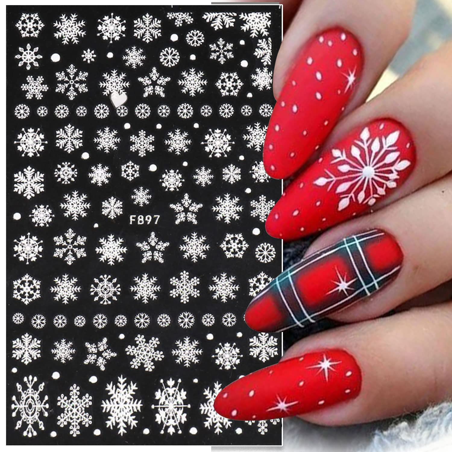 8 Sheets 3D Holographic Snowflake Nail Art Stickers - Self-Adhesive Christmas Nail Decals with Shiny Sugar Glitter for DIY Winter Nail Designs, Perfect for Holiday Parties and Festive Nail Art (White)