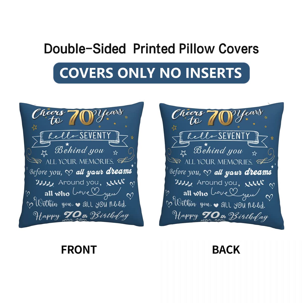 70th Birthday Decorations 1955 - Blue Throw Pillow Covers 18x18 inches - Perfect for Women & Men's 70 Year Old Birthday Party Gifts - Great for Home Decor, Living Room Accents & Milestone Celebrations