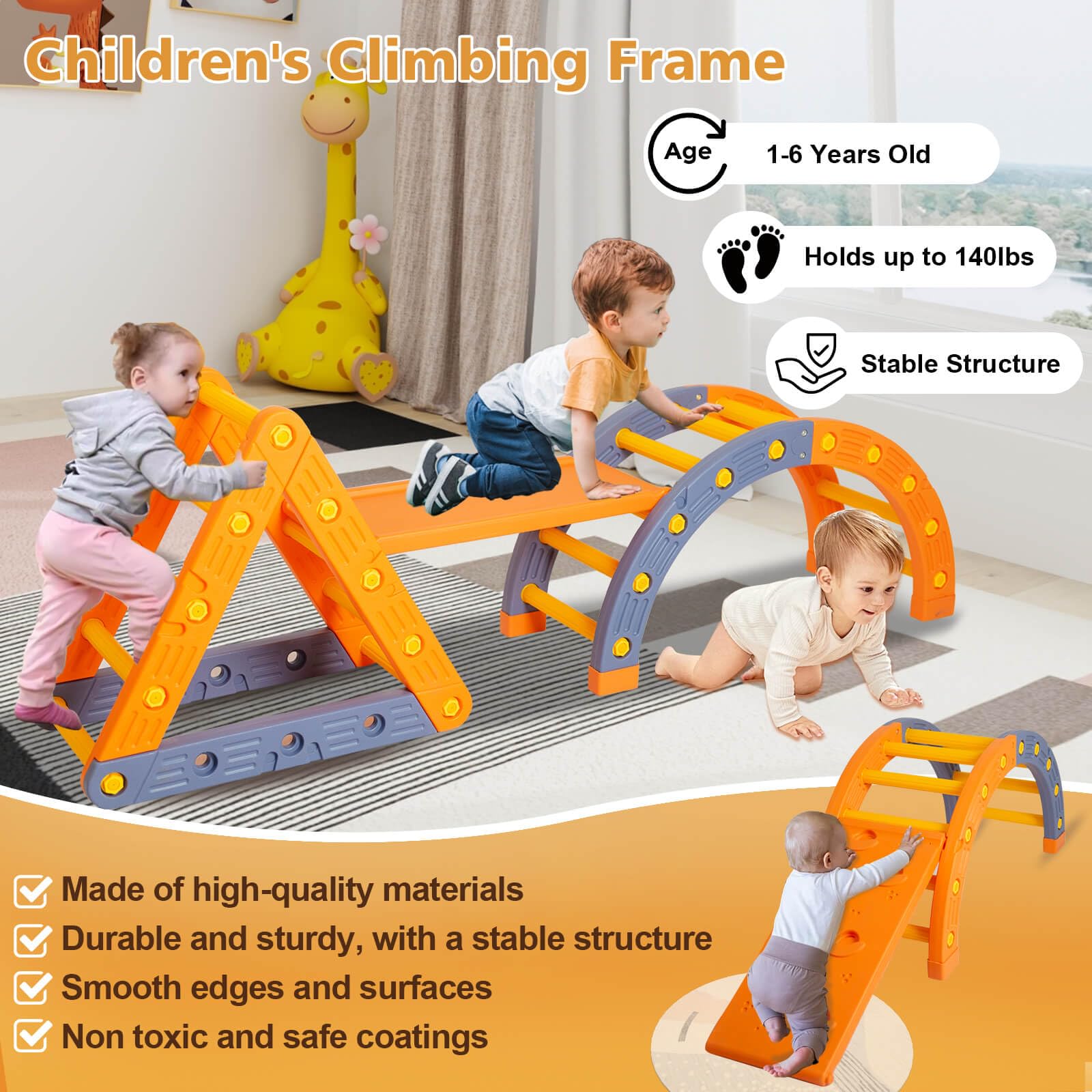 Flwrgirl 6-in-1 Pikler Triangle Climbing Set - Montessori Wooden Climbing Toys for Toddlers 1-3 Years Old - Indoor Play Gym for Kids with Slide & Ramp - Perfect for Home Playroom, Daycare & Preschool Activities