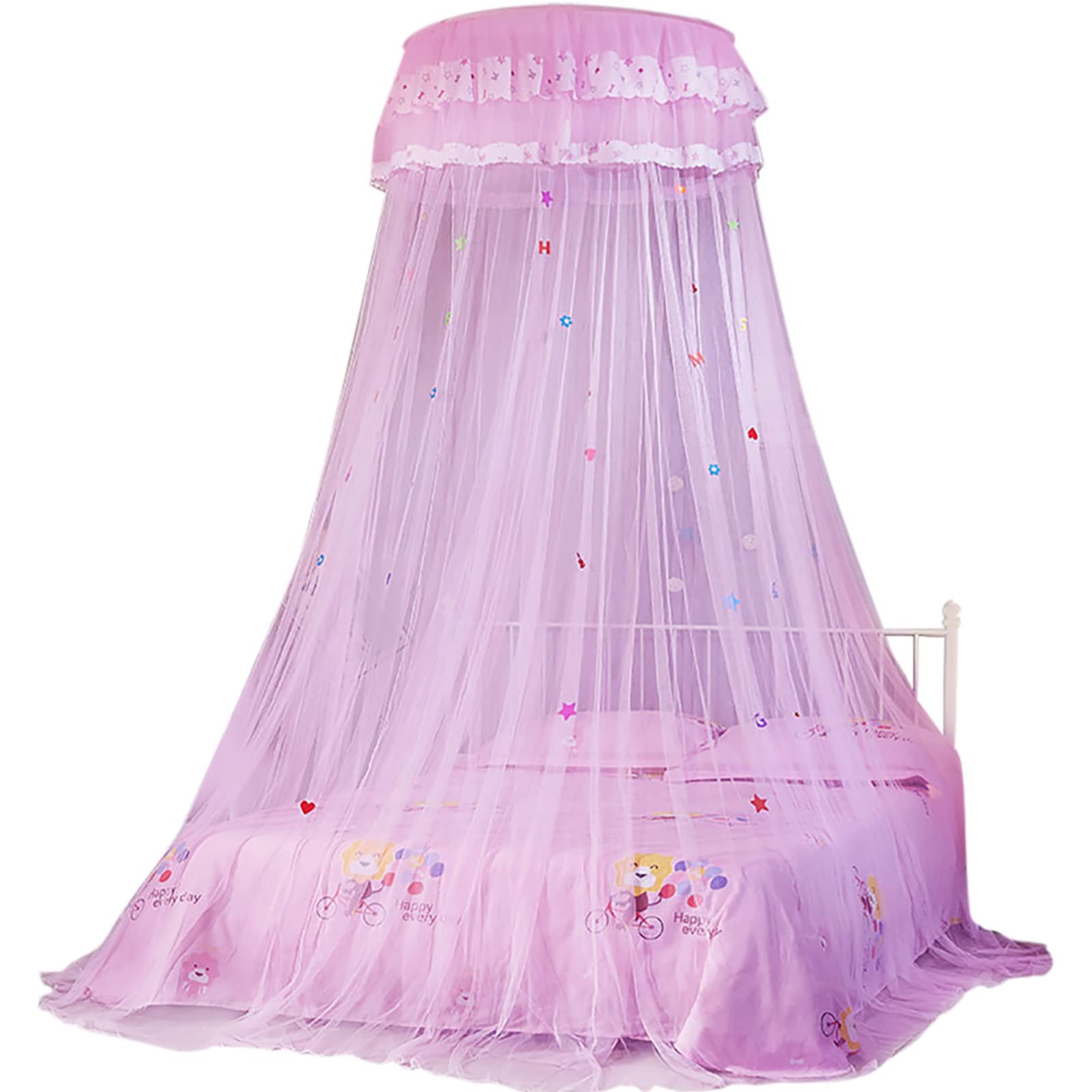 Fdit Princess Bed Canopy for Girls - White Lace Mosquito Net with Round Dome Design, Foldable & No Punching Needed - Perfect for Kids' Bedrooms, Sleepovers & Nursery Decor