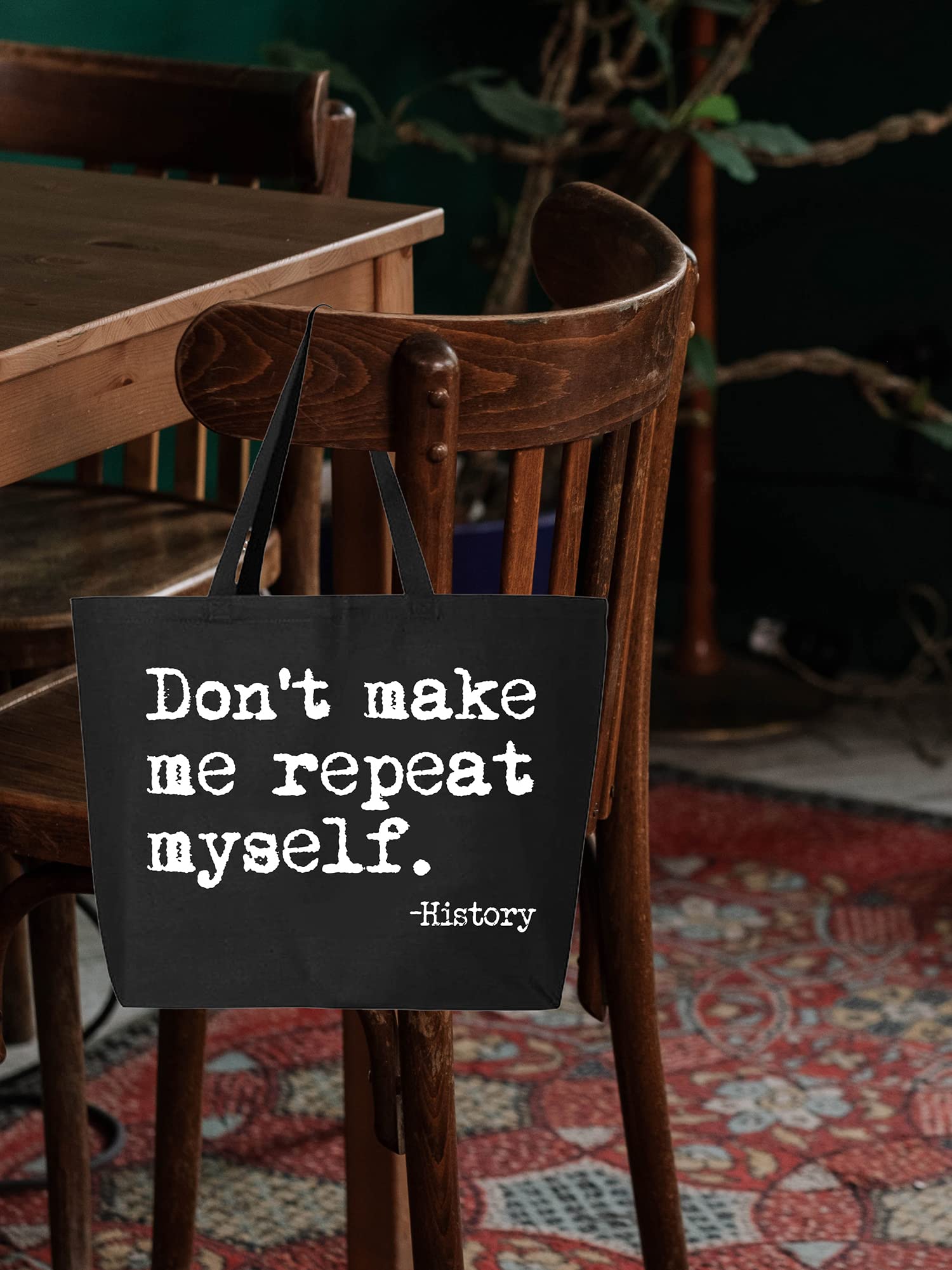 Don't Make Me Repeat Myself History Jumbo Heavy Canvas Tote Bag - Reusable Eco-Friendly Grocery Shopping Bag for Women & Men - Perfect for Groceries, Beach, Work & Daily Errands
