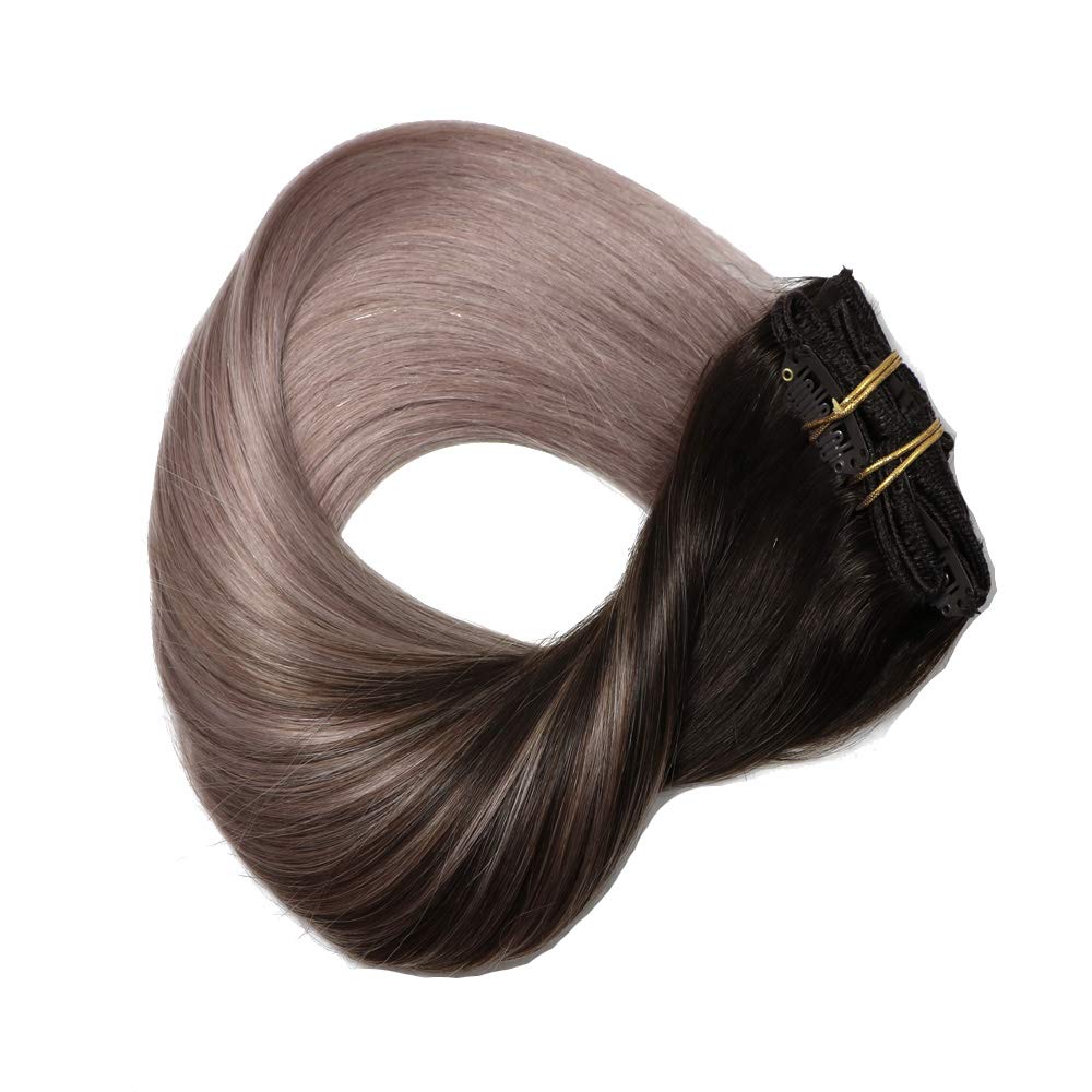 HUAYI 7Pcs 20inch Tape In Hair Extensions - 120g Brown to Milky Lavender Ombre Human Hair, Soft Thick Ends, Tangle Free & Durable for Daily Styling, Parties & Special Occasions