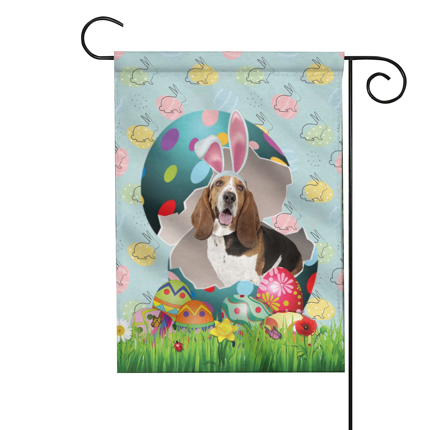 Happy Easter Flag with Basset Hound Design - Easter Dog Decor with Colorful Eggs - 36x60 Inch Holiday Garden Welcome Banner - Perfect for Spring Yard, Front Porch & Easter Home Decor