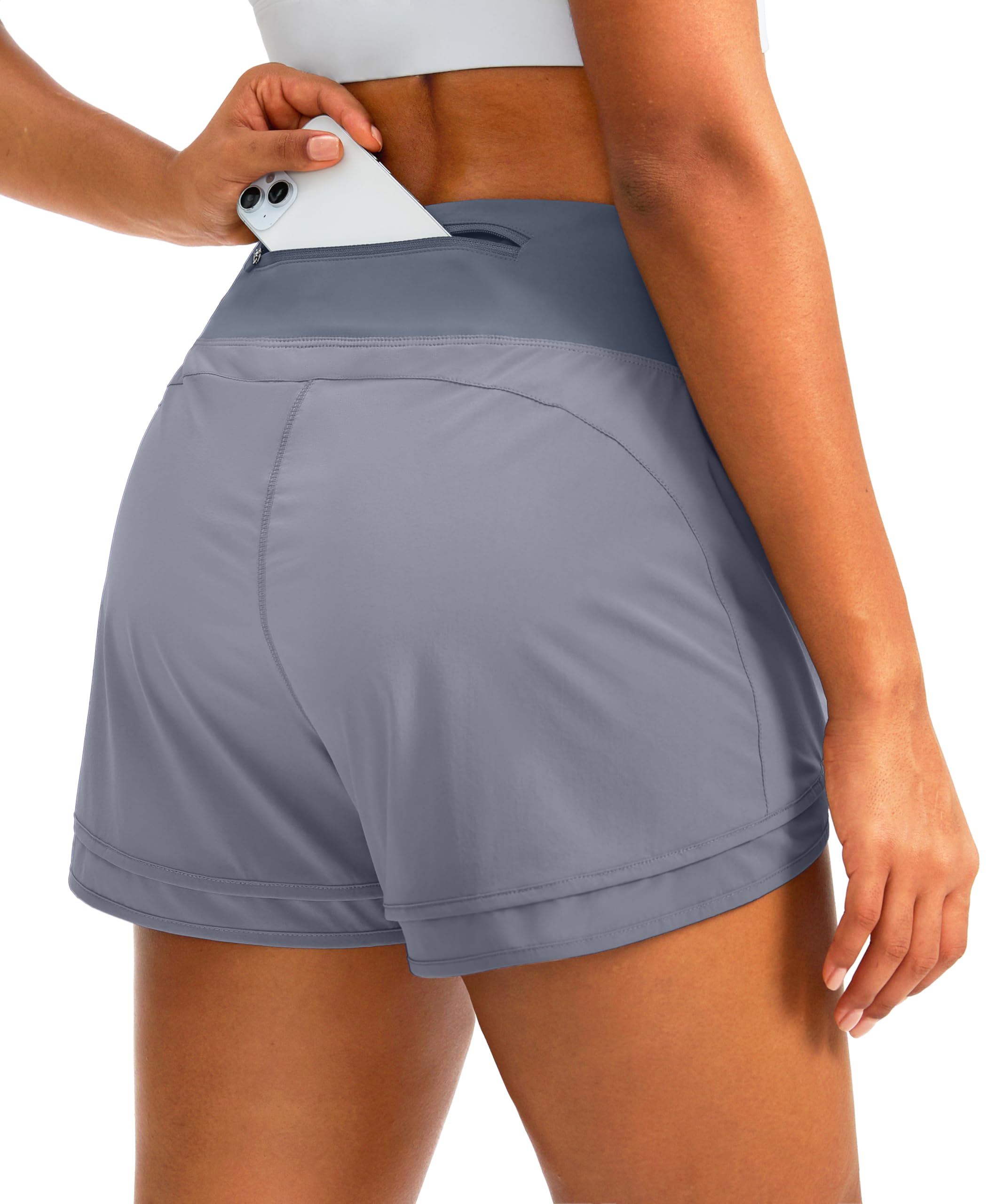 High Waisted Running Shorts for Women - 3 Inch Quick-Dry Gym Workout Shorts with Zipper Pocket | Perfect for Jogging, Yoga & Fitness Training