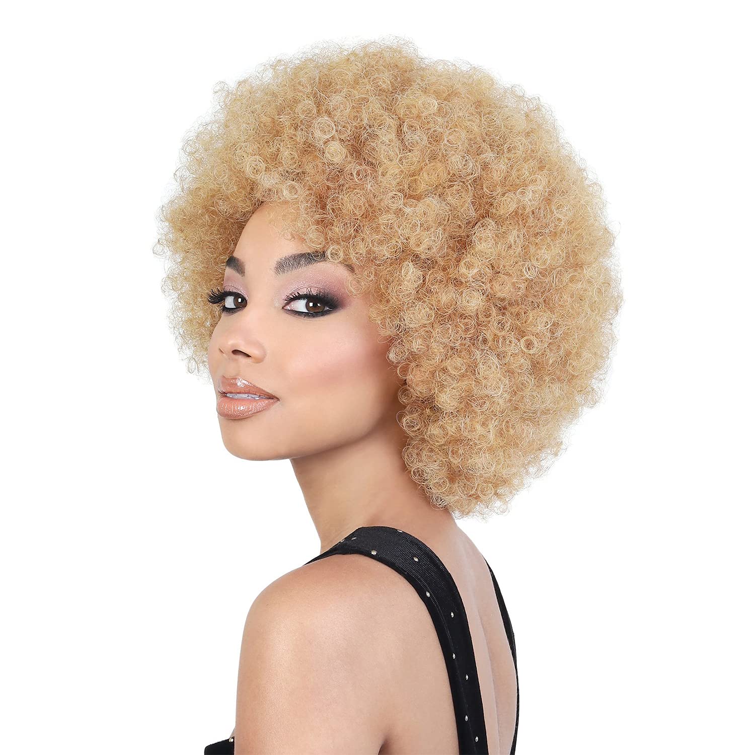 Motown Tress Afro Queen Synthetic Wig - Natural Black Curly Hair Wig for Women - Perfect for Cosplay, Halloween, Daily Wear & Protective Styling