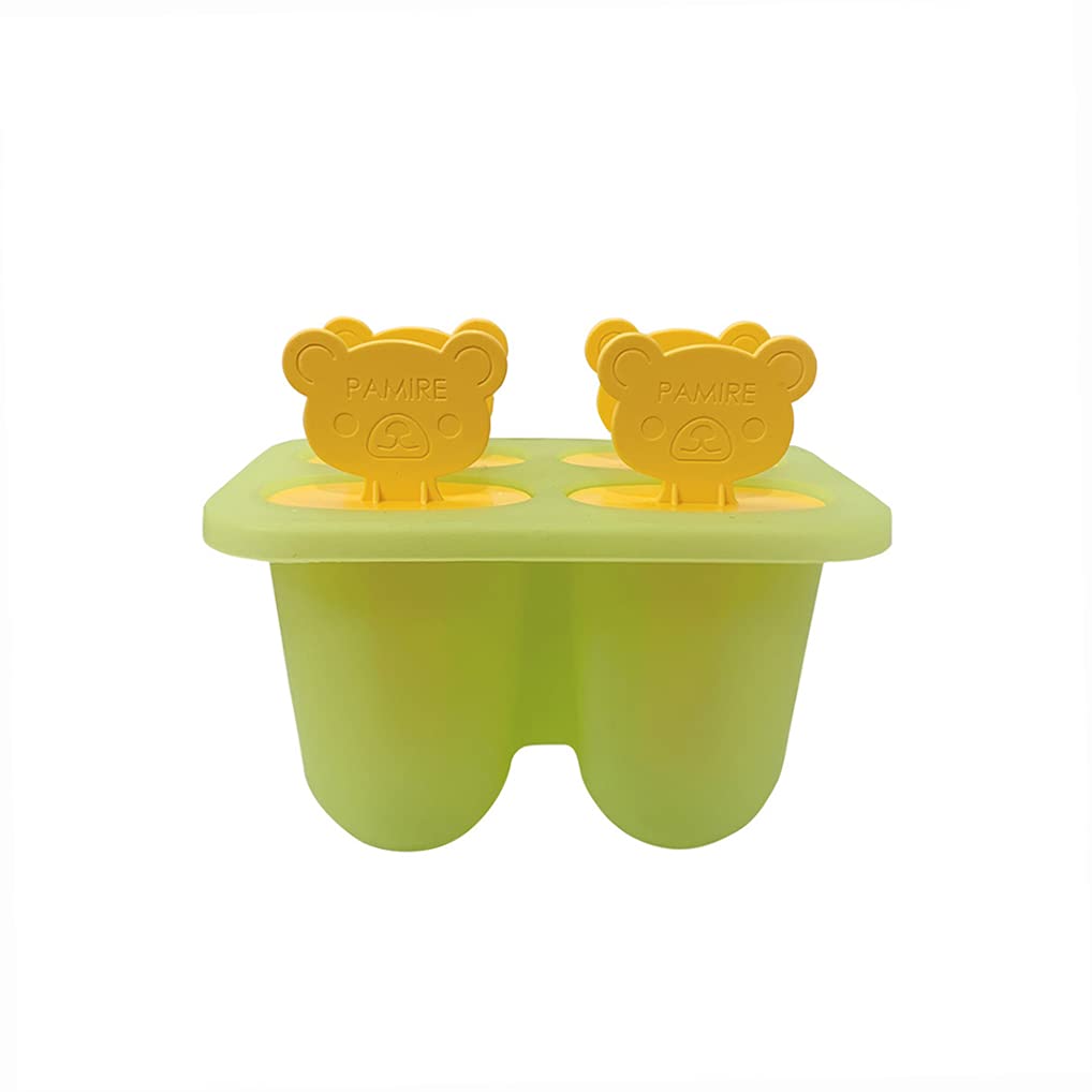 Best Silicone Popsicle Molds - 4-Piece Reusable Bear Shape Ice Pop Maker (Green) for Kids, Homemade Frozen Treats, Summer Snacks & Party Favors