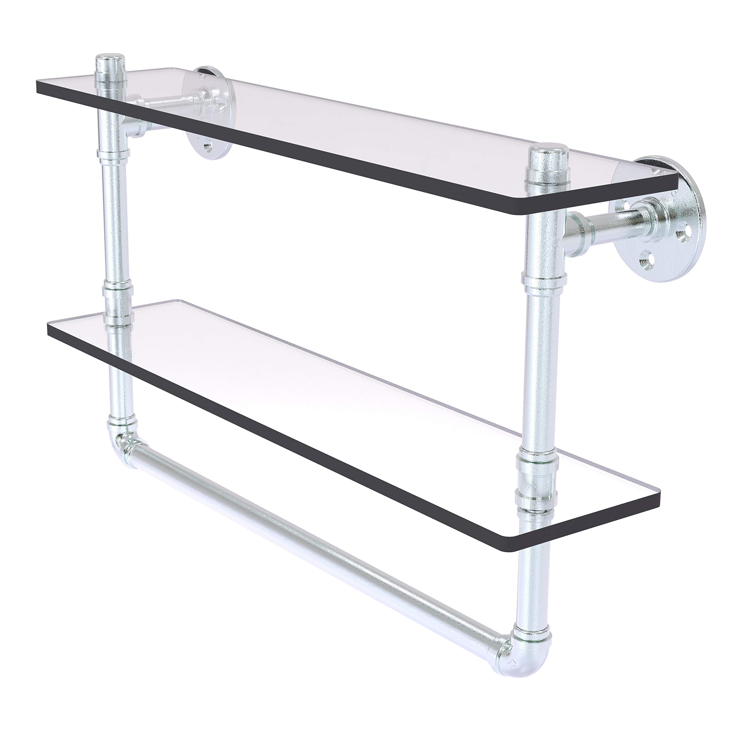 22 Inch Double Glass Shelf with Towel Bar - Pipeline Collection Bathroom Storage for Towels & Toiletries | Modern Bathroom Organization & Spa Decor
