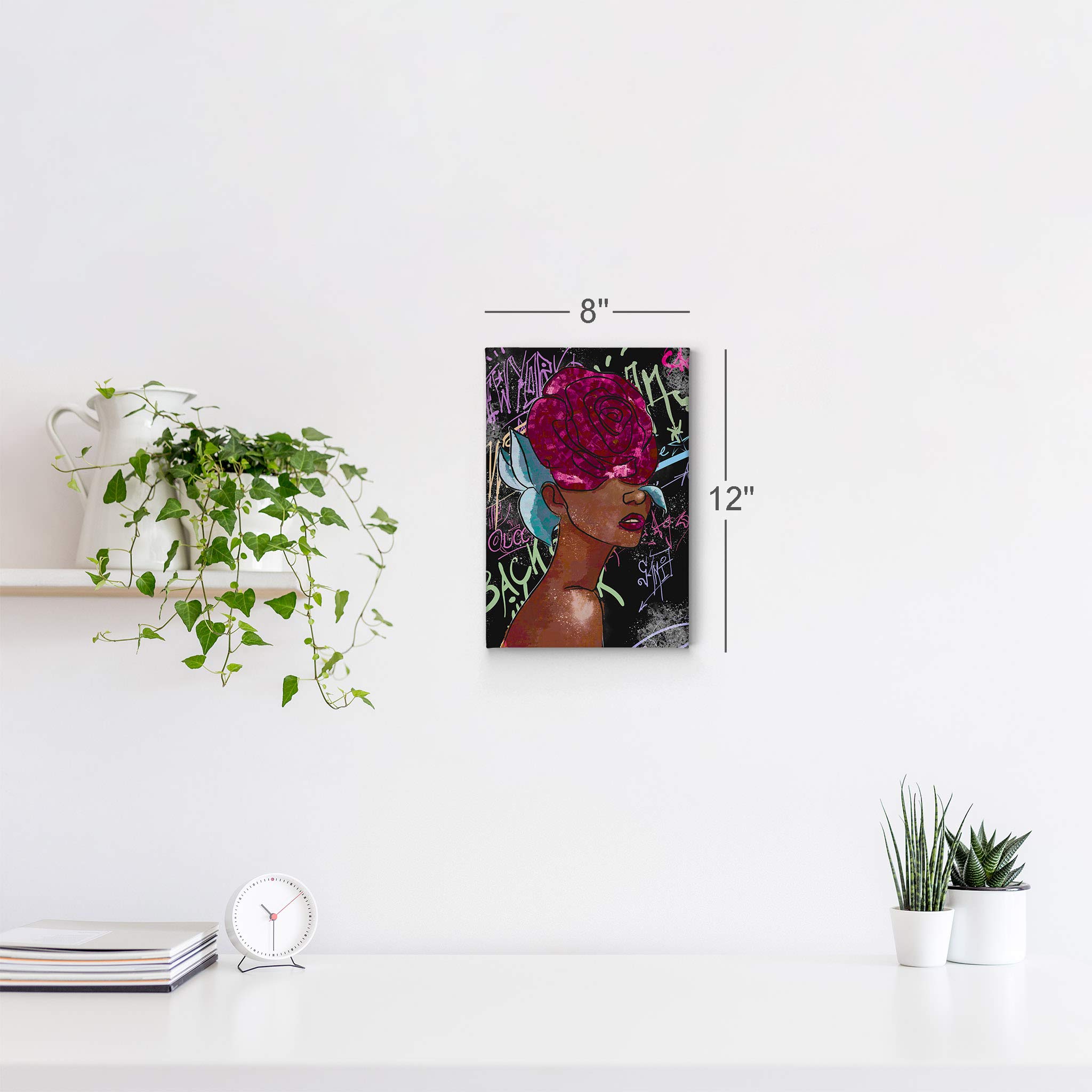 African American Wall Art Canvas Print - Black Girl with Pink Rose Pop Art Decor - 40x30 Inch Modern Black Art for Living Room, Bedroom & Office - Unique African American Cultural Home Decor Gift