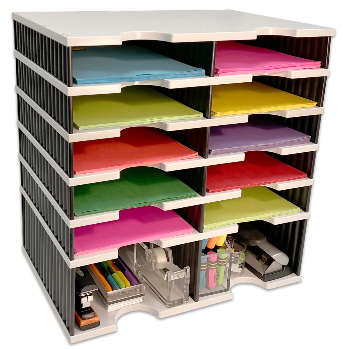 10-Tier Desktop Organizer with Letter Tray Sorter & Storage Base - Office Desk Accessories for Files, Supplies & Documents | Perfect for Home Office, Workstation & School Organization
