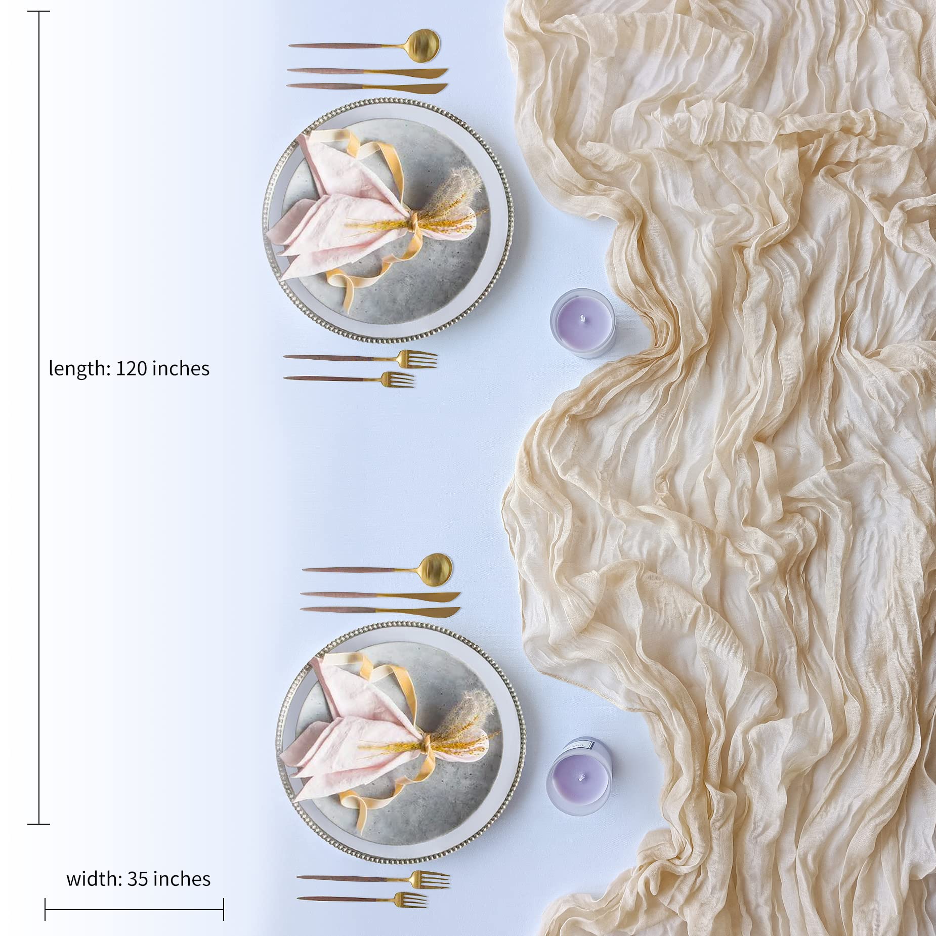 2 Pack Ivory Cheesecloth Table Runners - 10Ft Gauze Boho Wedding Decor for Bridal Showers, Baby Showers & Birthday Parties | Perfect for Easter Decorations, Arch Backdrops & Rustic Table Settings