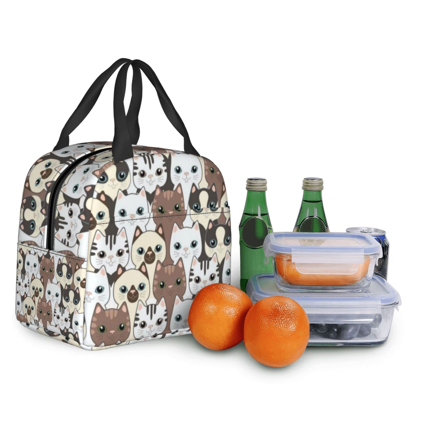 Giwawa Insulated Lunch Bag with Cute Cat Print - Leakproof Cooler Tote for Women, Men, Kids - Perfect for School, Office, Work, Picnic & Outdoor Activities