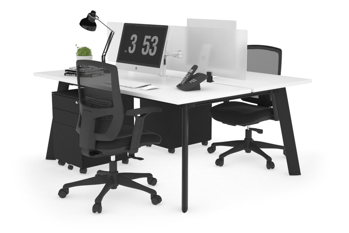 2-Person Workstation with Black Frame - 1400L x 700W - Perfect for Office, Home Office & Collaborative Workspaces