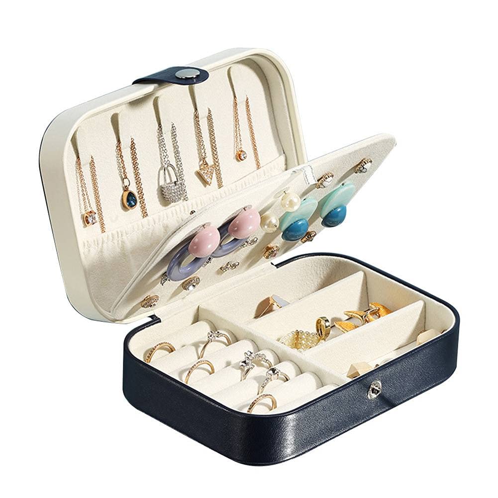 Elegant Blue Leather Jewelry Storage Box with Buckle - Portable Travel Jewelry Organizer for Women & Girls | Perfect for Travel, Home Display & Gift Giving