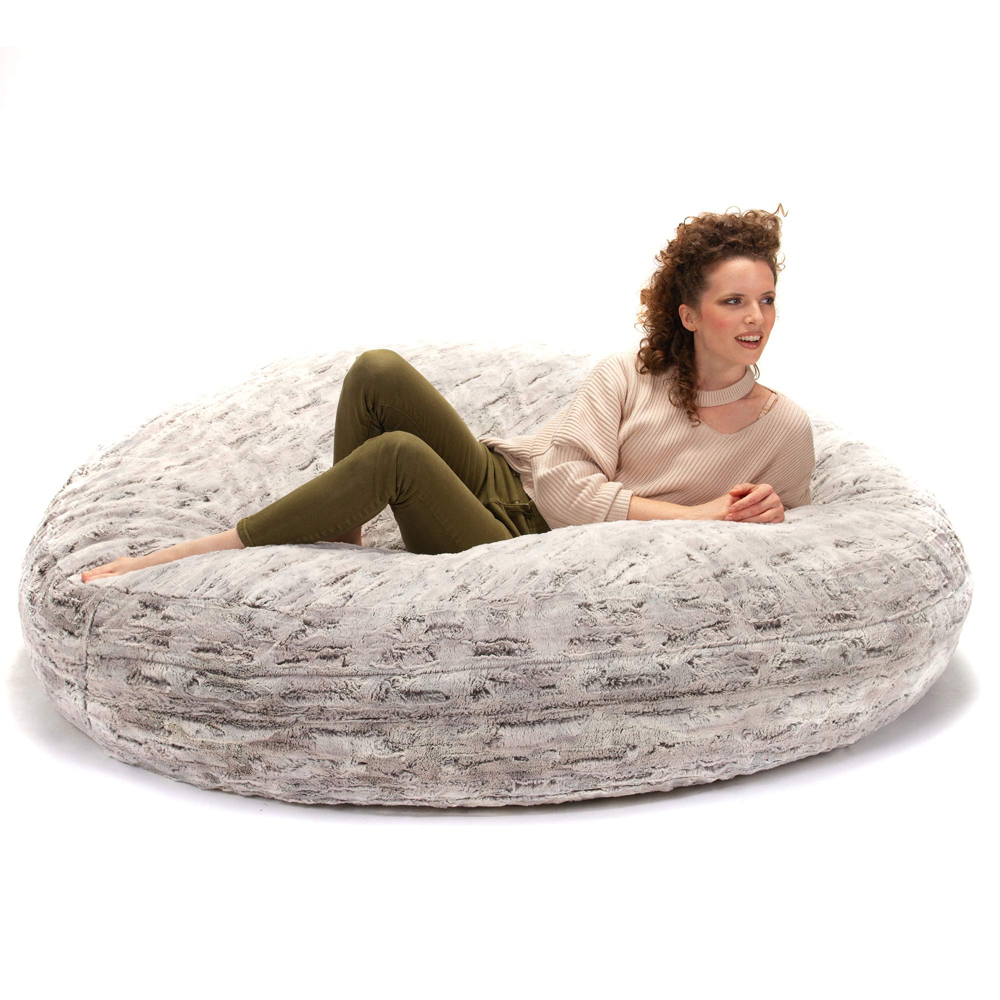 Jaxx 6 Foot Cocoon - Extra Large Bean Bag Chair for Adults & Teens, Premium Luxe Faux Fur Cover - Silver Fox Grey - Perfect for Living Room, Bedroom, Game Room & Dorm Relaxation