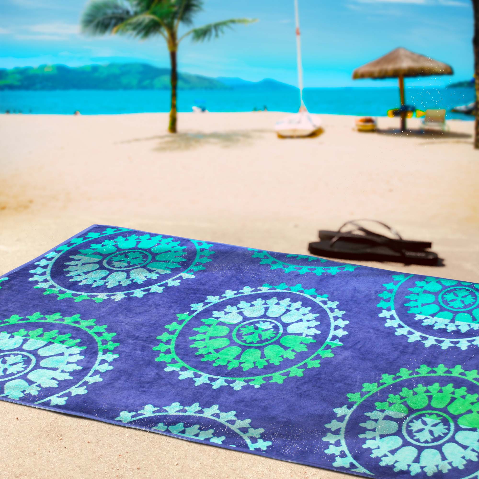 Spinning Wheels Oversized Cotton 4-Piece Beach Towel Set - Soft, Absorbent & Quick-Drying for Pool, Beach, Gym & Outdoor Activities