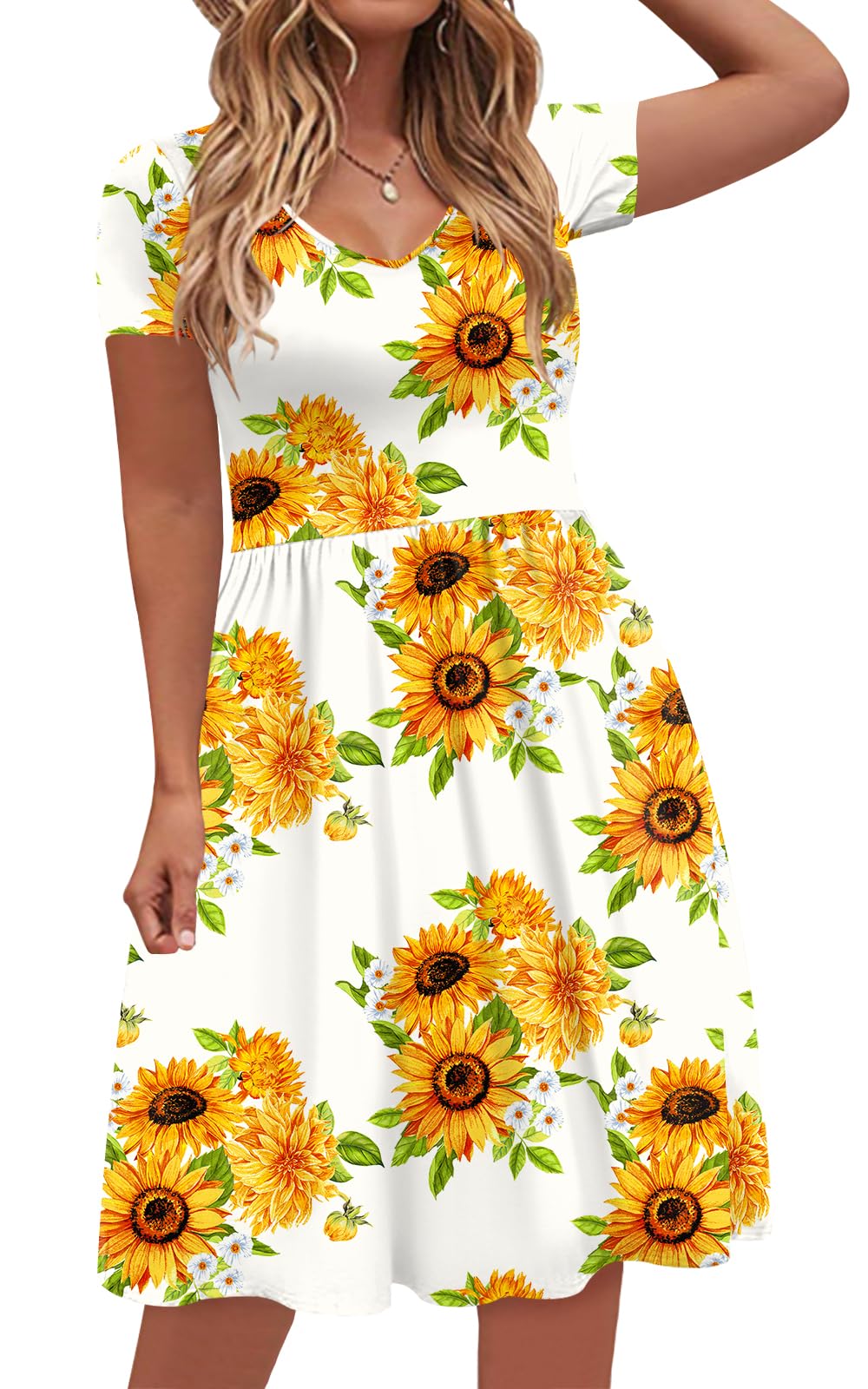DB MOON Women's Plus Size Summer Casual Dress - V Neck Short Sleeve Knee Length Dress with Pockets (XL) for Outdoor Activities, Beach Vacations & Daily Wear