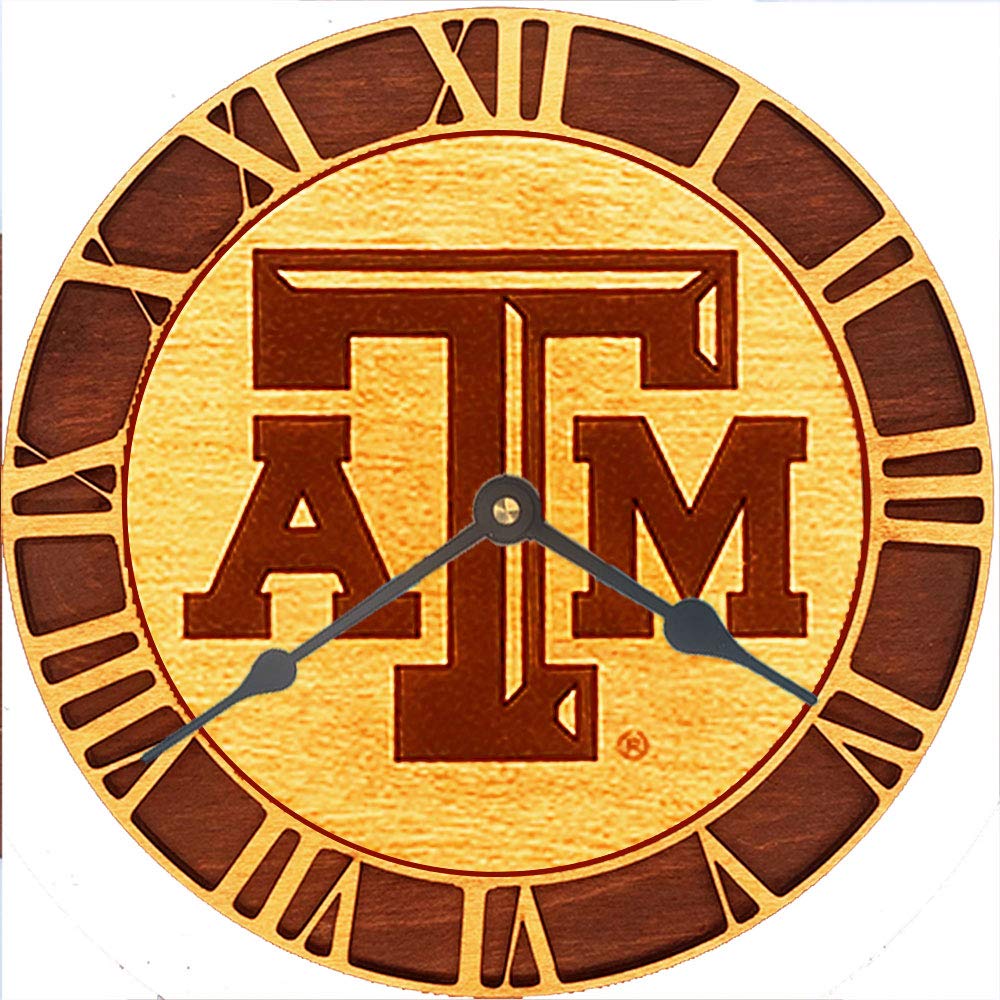 Texas A&M Aggies Wood Wall Clock - Engraved Bevel TAMU Wall Art, Unique College Bedroom Decor & Perfect Gift for Aggie Fans - Ideal for Dorm Rooms, Offices, and Game Day Decorations