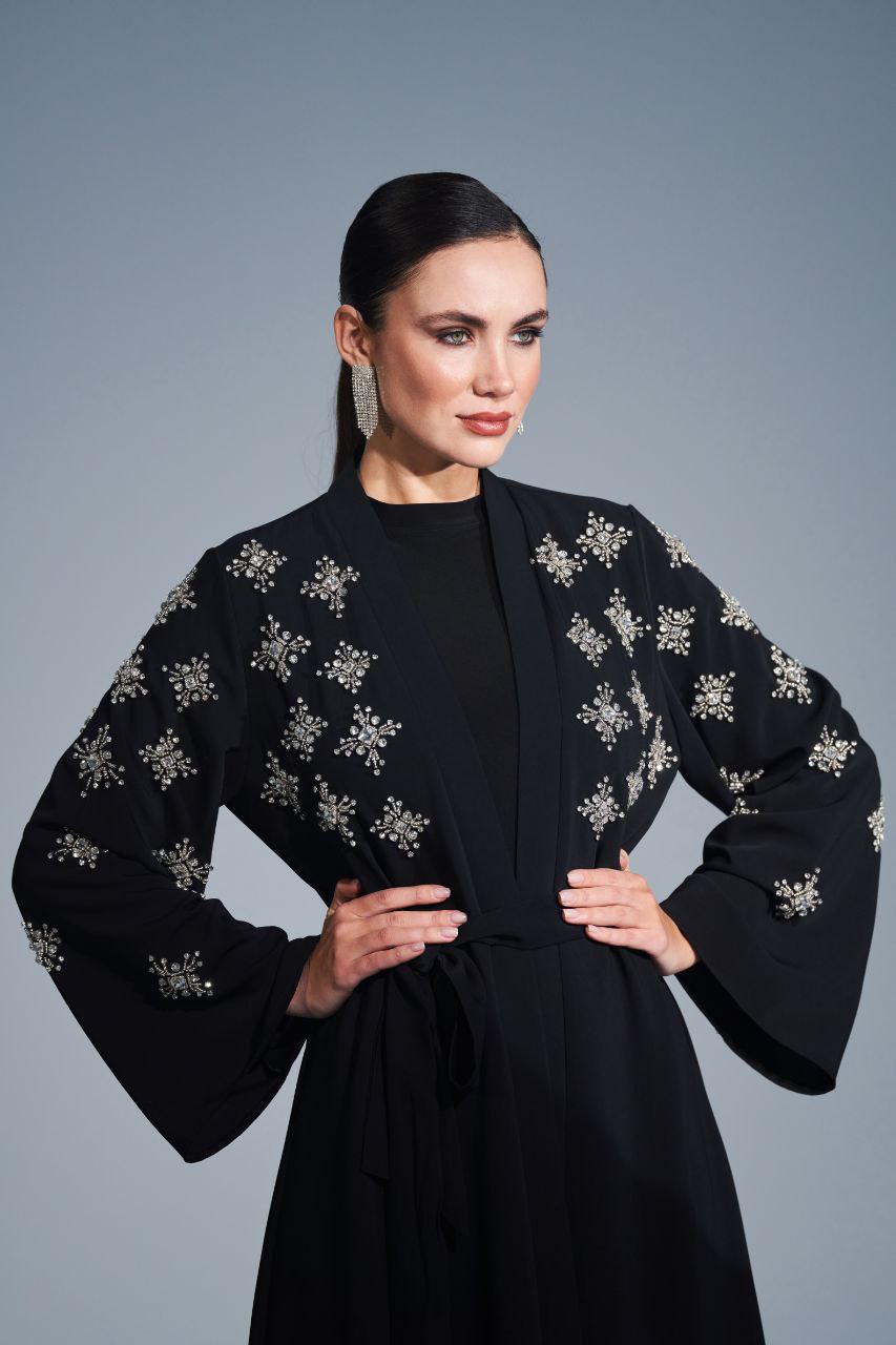 Elegant Crystal Embellished Abaya Dress for Women - Modest Islamic Fashion for Special Occasions & Evening Events