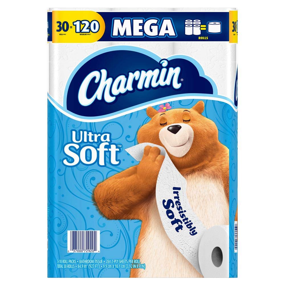 Charmin Ultra Soft Bathroom Tissue - 30 Mega Rolls (Equivalent to 120 Regular Rolls) | Premium Toilet Paper for Home & Office Use | Gentle, Strong & Absorbent for Everyday Comfort