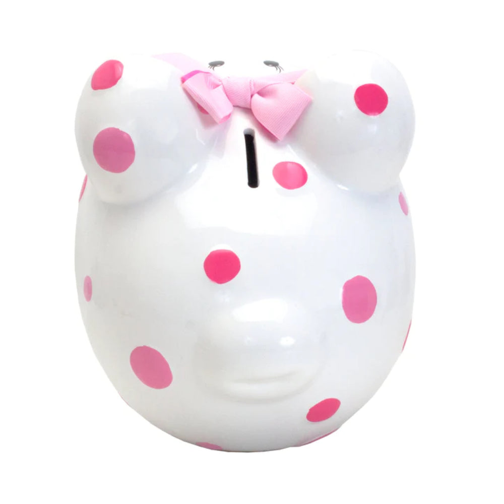 Child to Cherish Pink Multi Dot Piggy Bank - Cute Money Saving Bank for Kids, Girls & Boys - Perfect for Birthday Gifts, Allowance Tracking & Financial Education