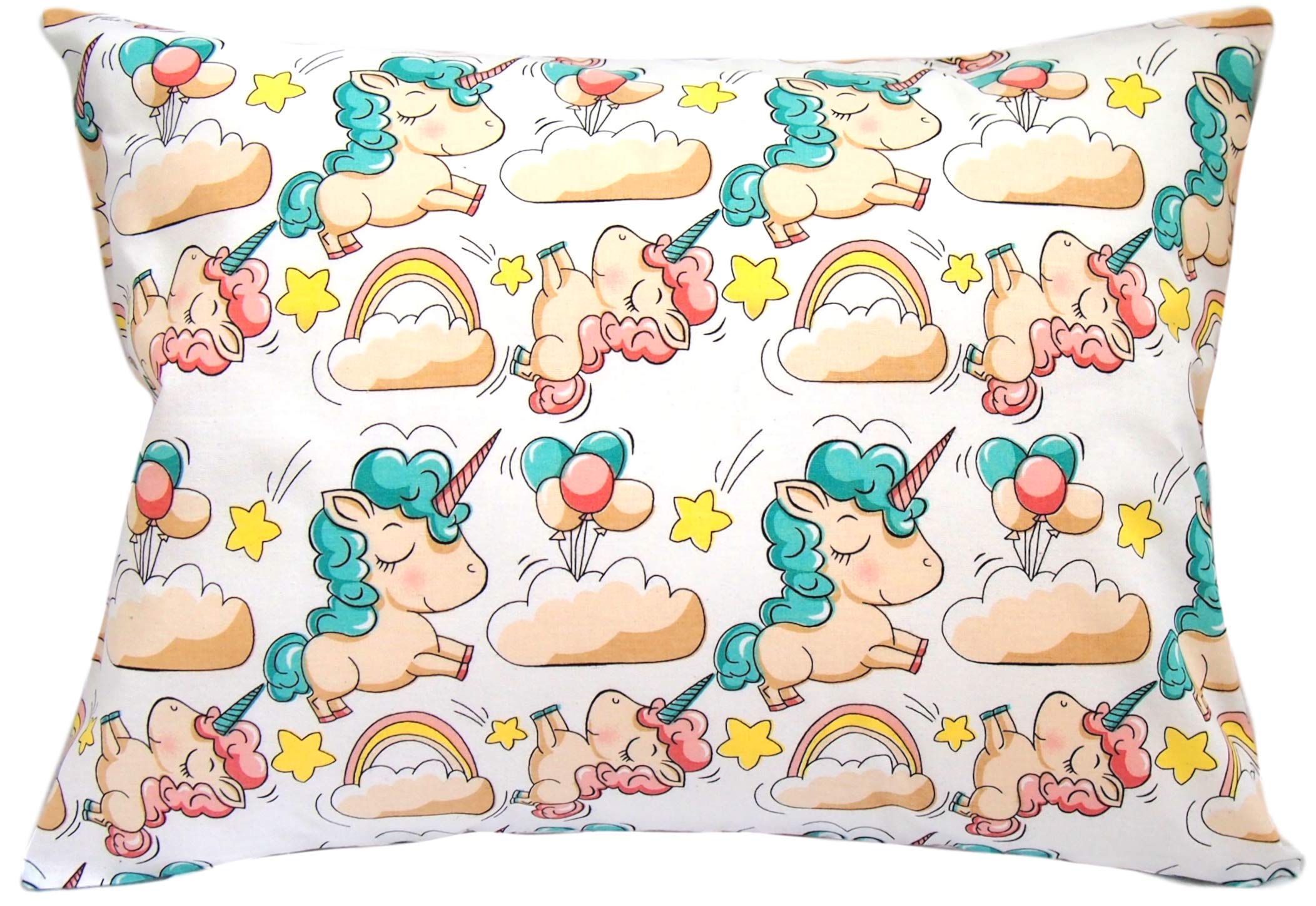 Soft Cotton Unicorn Toddler Pillowcase 13x18 Inches - Breathable Kids Travel Pillow Cover with Balloon Design for Boys & Girls | Perfect for Daycare, Airplane Trips & Sleepovers