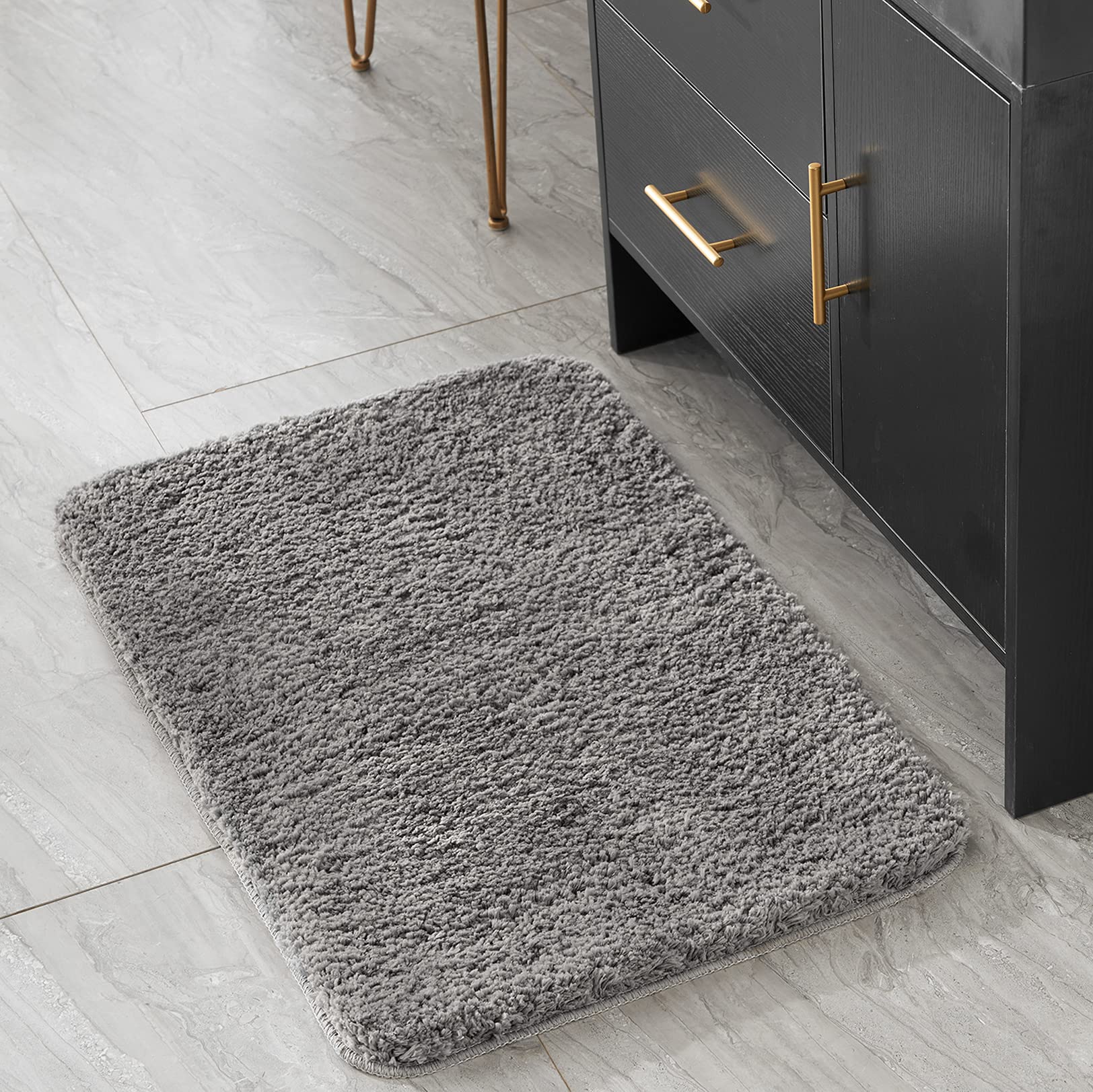 Non-Slip Washable Bathroom Rugs - Soft Microfiber Shaggy Bath Mat, Water Absorbent & Machine Washable for Shower, Tub & Toilet - Dark Gray 24x16 Inch - Perfect for Bathroom Safety & Comfort