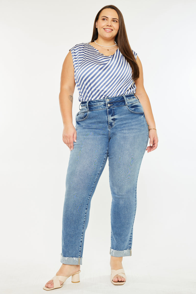 Irina Essentials High Rise Slim Straight Leg Jeans for Women - Plus Size Denim Pants, Comfortable & Stretchy, Perfect for Casual Wear, Office, and Everyday Outfits