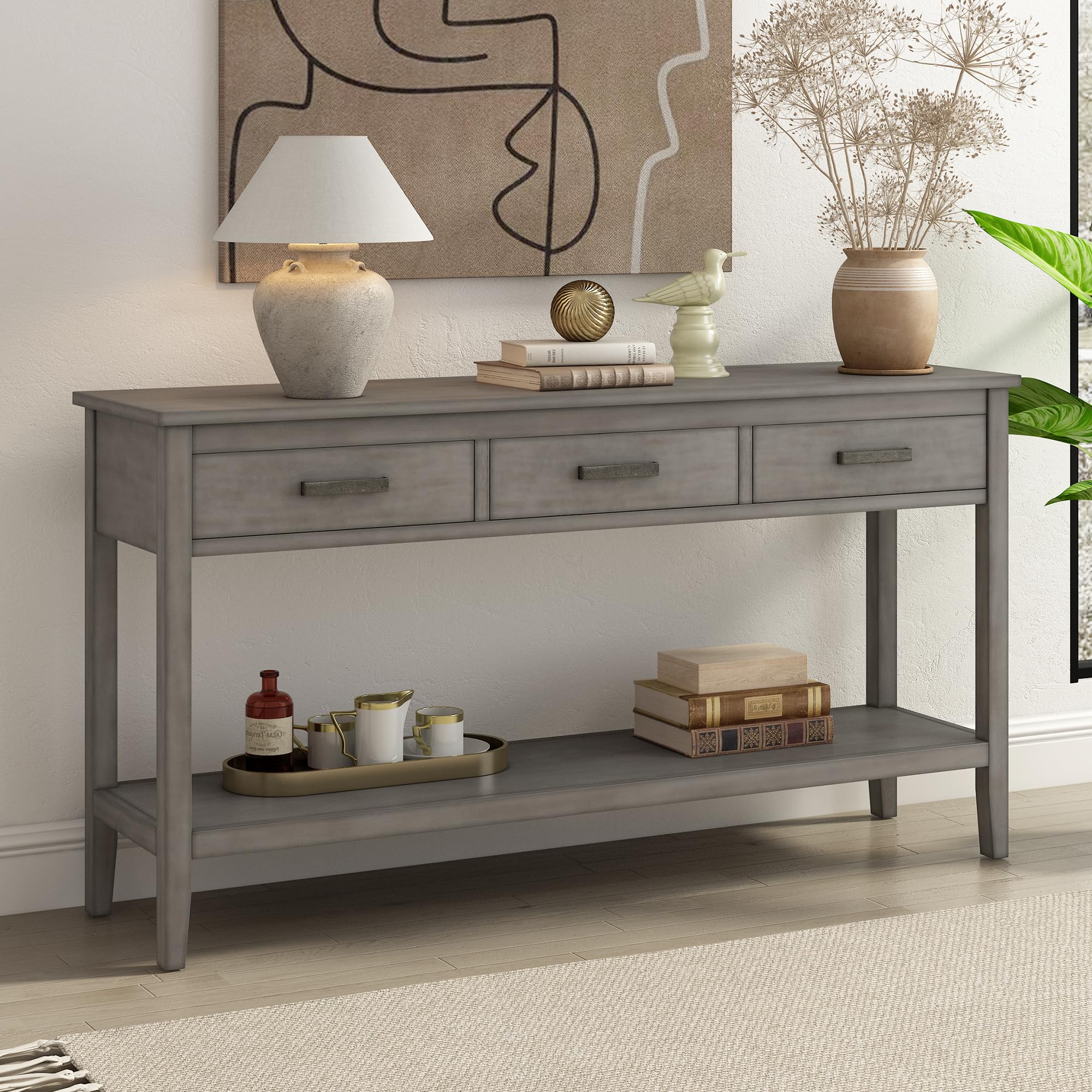 Modern Gray 3-Drawer Console Table with Shelf - Entryway Sofa Table for Hallway, Living Room, Foyer & Corridor - Perfect for Home Decor & Small Space Organization