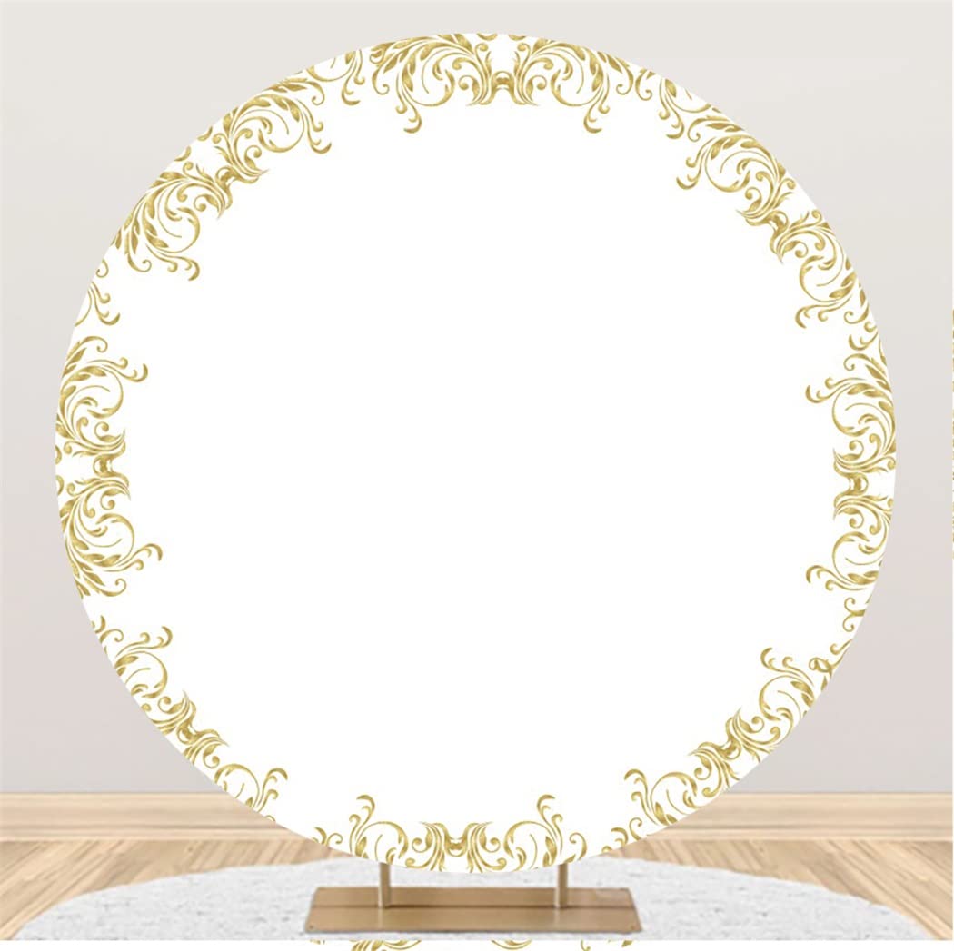 6.5x6.5ft Round White Photography Backdrop with Golden Texture - Polyester Party Decor for Birthday, Newborn Baby, Anniversary & Banquet Events - Perfect for Indoor Photo Shoots, Wedding Receptions, and Celebration Backgrounds