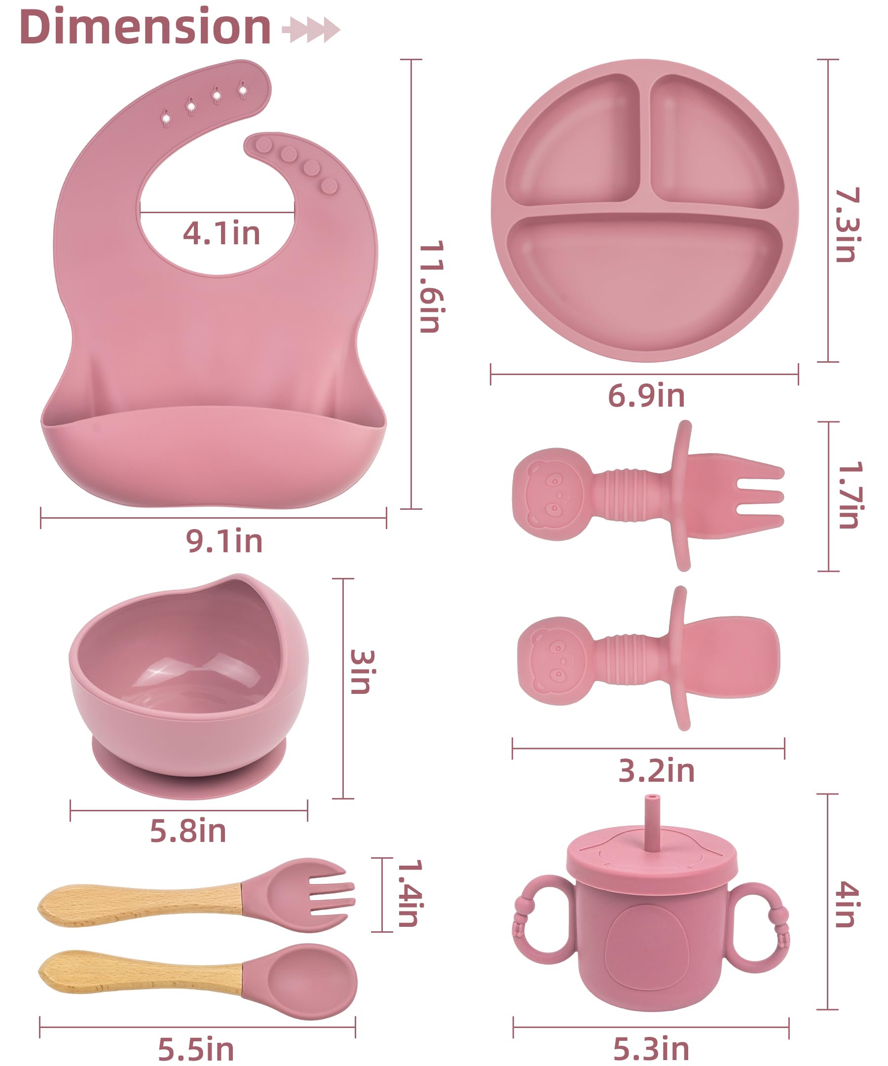 Organic Silicone Baby Feeding Set - 2 Pack BPA-Free Self-Feeding Kit with Suction Bowls, Plates, Bibs, Cups & Utensils for Toddlers | Baby Led Weaning Essentials | Perfect for Home, Travel & Daycare Use (Beige & Red)