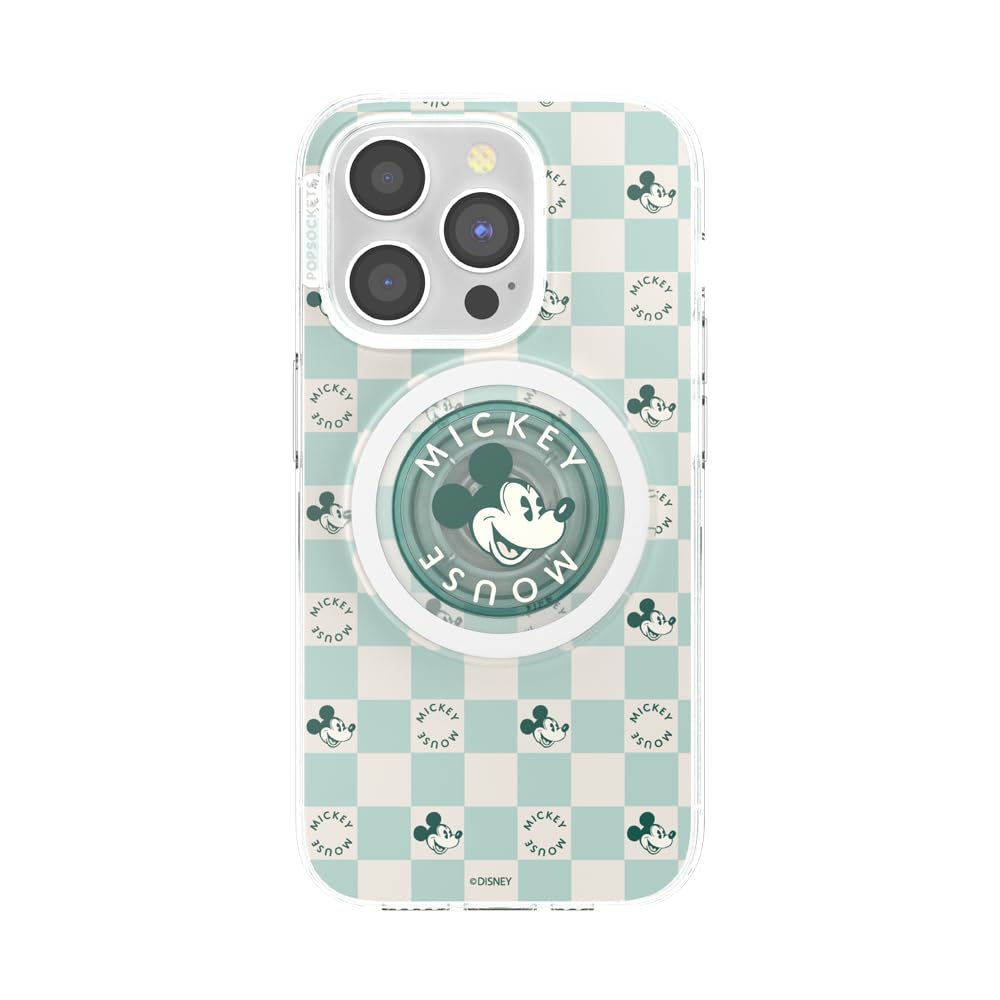 PopSockets iPhone 15 Pro Case with Round Phone Grip - MagSafe Compatible Protective Cover for iPhone 15 Pro | Wireless Charging Friendly | Disney Mickey Mouse Classic Design | Perfect for Daily Use, Travel & Hands-Free Viewing