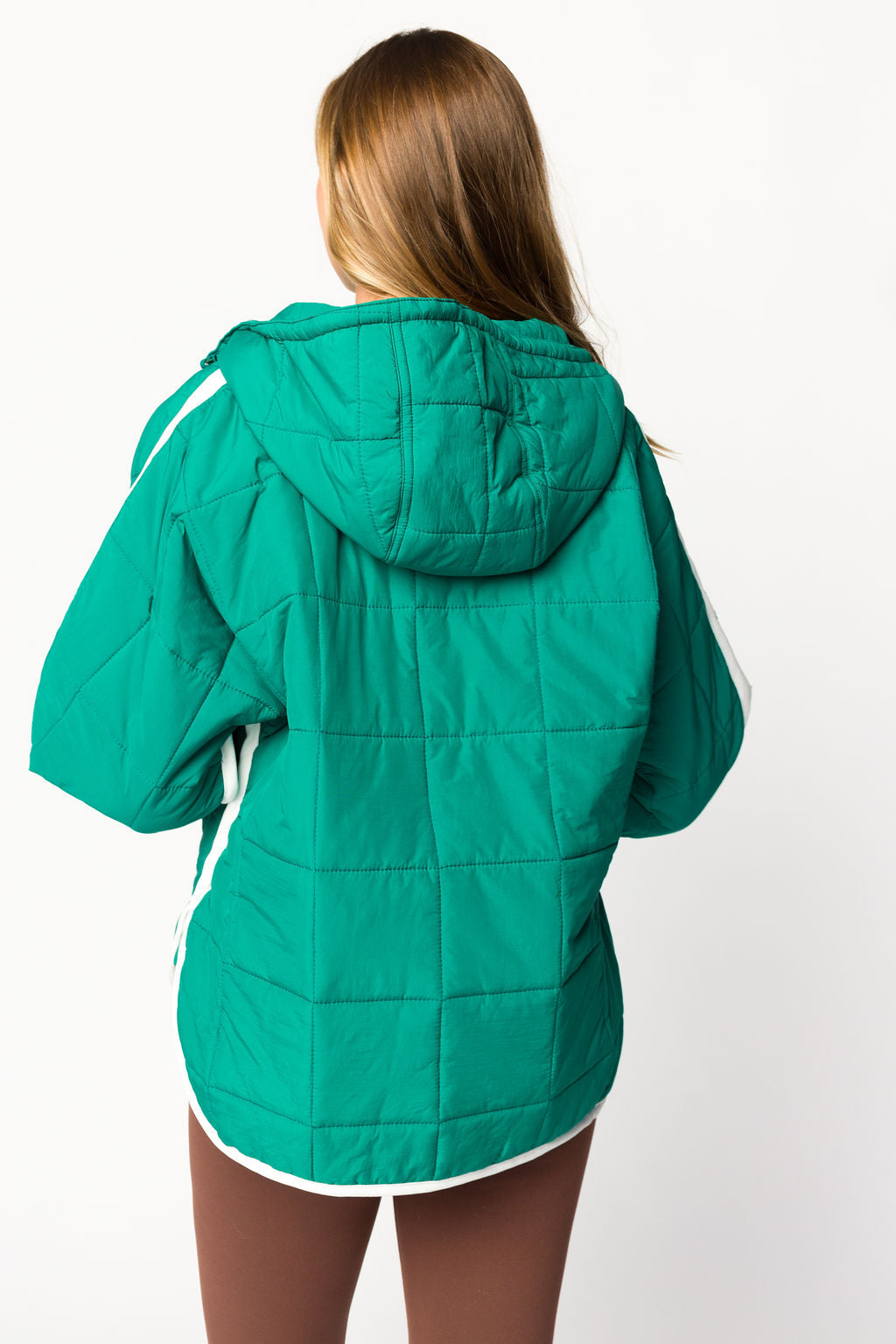 Joanna Quilted Puffer Pullover Jacket for Women - Warm Winter Hooded Coat in Hunter Green/White | Outdoor Hiking, Skiing & Casual Wear