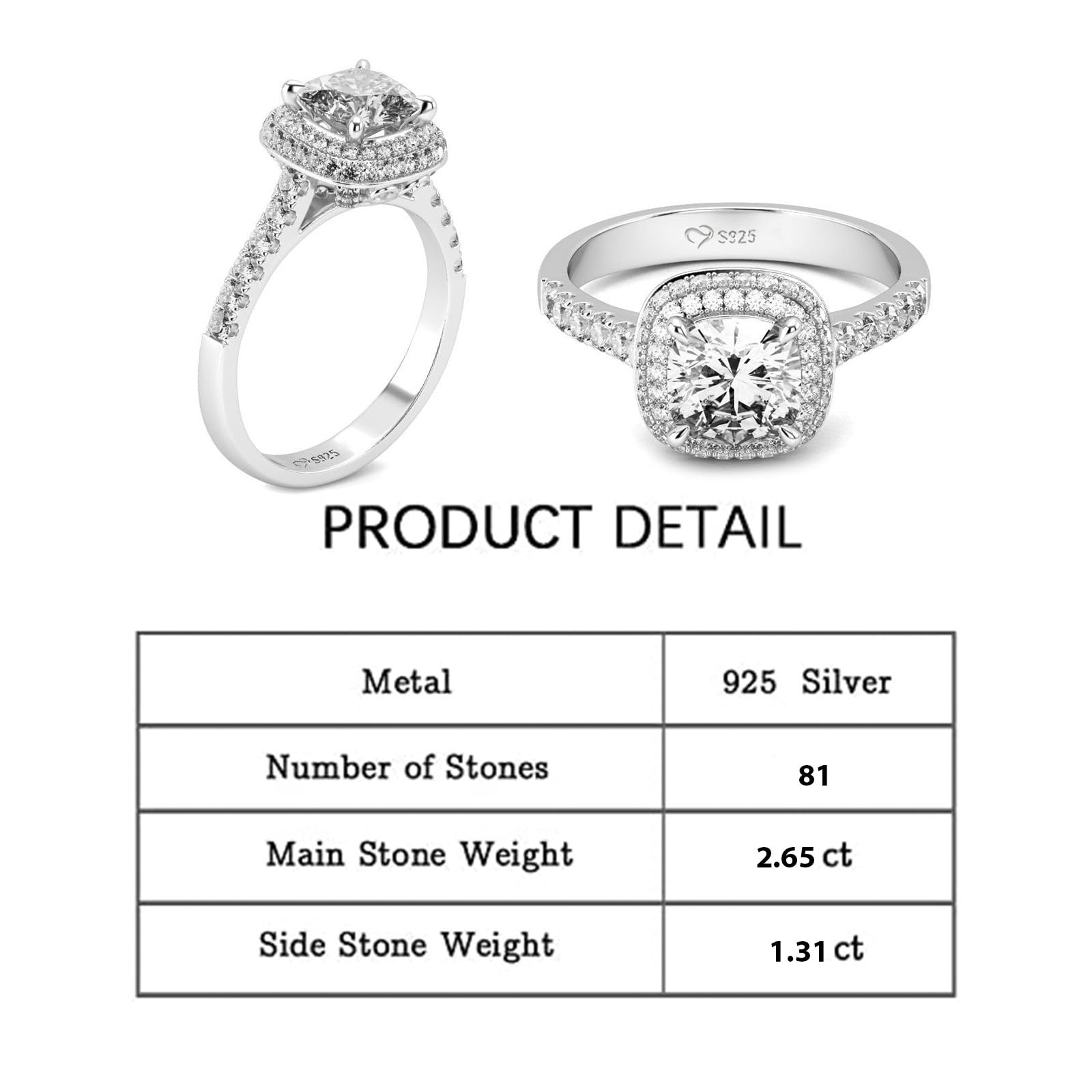 3 Carat Double Halo Engagement Ring for Women - 925 Sterling Silver Cubic Zirconia Cushion Cut Wedding Band, Anniversary Promise Ring with Jewelry Box | Perfect for Proposals, Weddings & Romantic Gifts