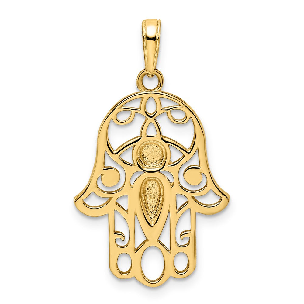 Gold Large Diamond Cut Hamsa Evil Eye Pendant Necklace - Model M2941 | Spiritual Protection Jewelry for Women, Gift for Birthday & Special Occasions