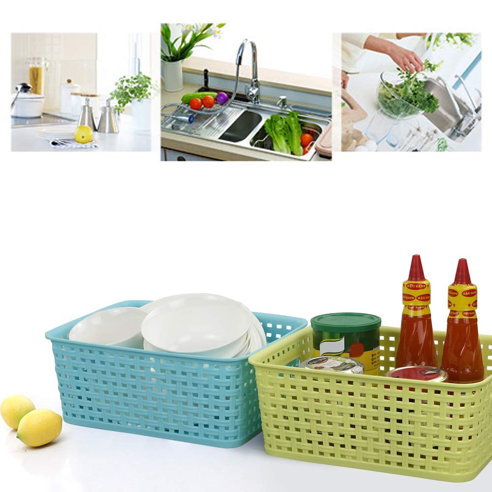 6 Pack Plastic Weave Storage Baskets - Foldable Organizer Bins for Home, Office, Closet & Bathroom Organization | Space-Saving Storage Solution