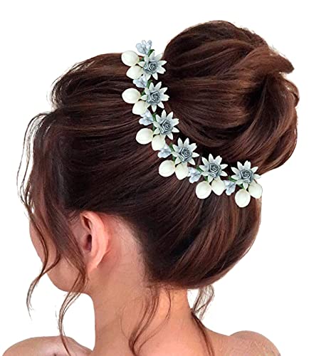 Artificial Small Rose Flower Hair Pins with Mogra - Bridal Wedding Hair Accessories for Women & Girls (Silver, Pack of 8) - Perfect for Weddings, Parties & Everyday Hairstyles