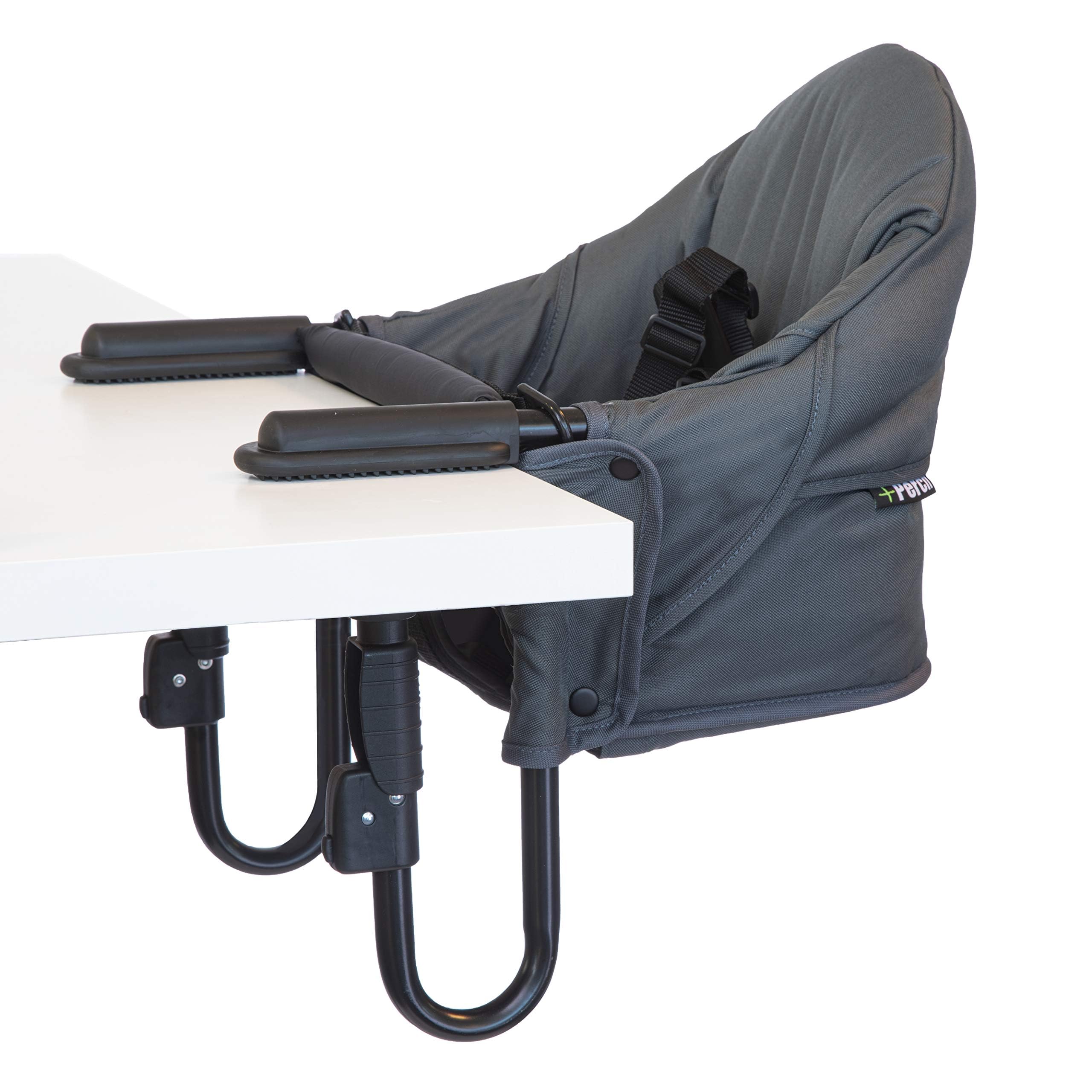 Guzzie+Guss Perch Clip On Table Chair - Portable Baby High Chair for Travel, Restaurants & Home Use | Easy Secure Setup | Fits Kitchen Islands & Dining Tables | Machine Washable Fabric | Charcoal Gray | Perfect for Picnics, Outdoor Dining & Small Spaces