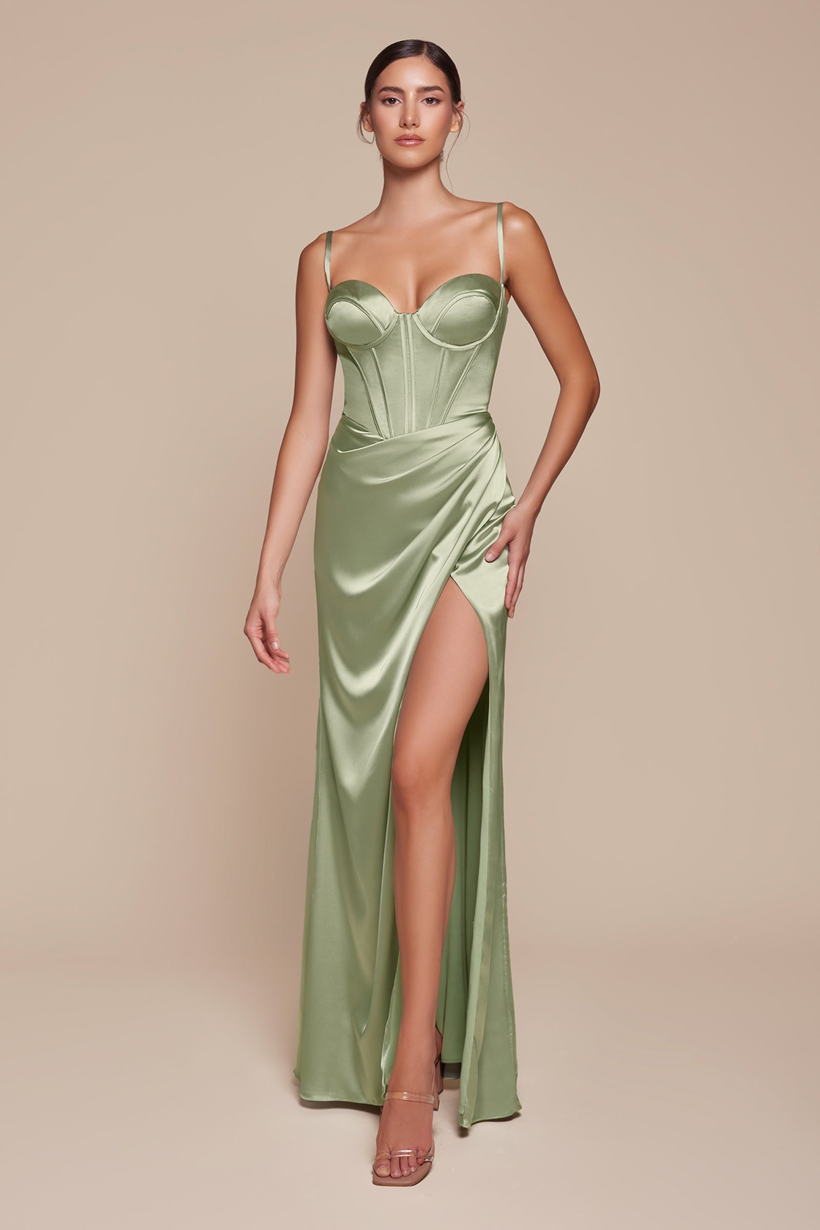 Jocelyn Gown - Elegant Fitted Satin Bustier Luxe Evening Dress for Prom, Wedding & Formal Events | Plus Size Options Available