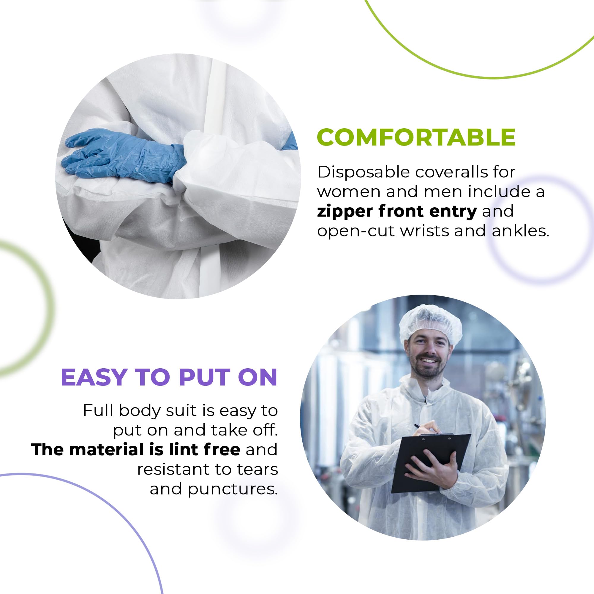 AMZ Medical Supply White Disposable Coveralls for Men & Women - X-Large Size, Pack of 25 Hazmat Suits | 70 gm/m2 Polypropylene Protective Clothing with Front Zipper | Unisex Paint Suit for Medical, Construction & Chemical Protection | Open Cut Wrists & Ankles for Comfort