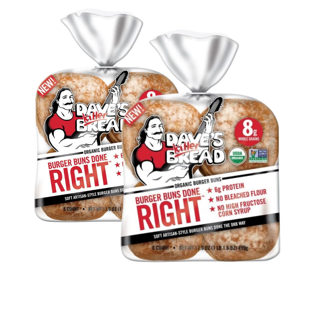 Dave's Killer Bread White Burger Buns - Pack of 2 (16 Buns Total, 17.6 Oz) | Soft Artisan Buns for Burgers, Sandwiches & BBQs | Non-GMO & Organic