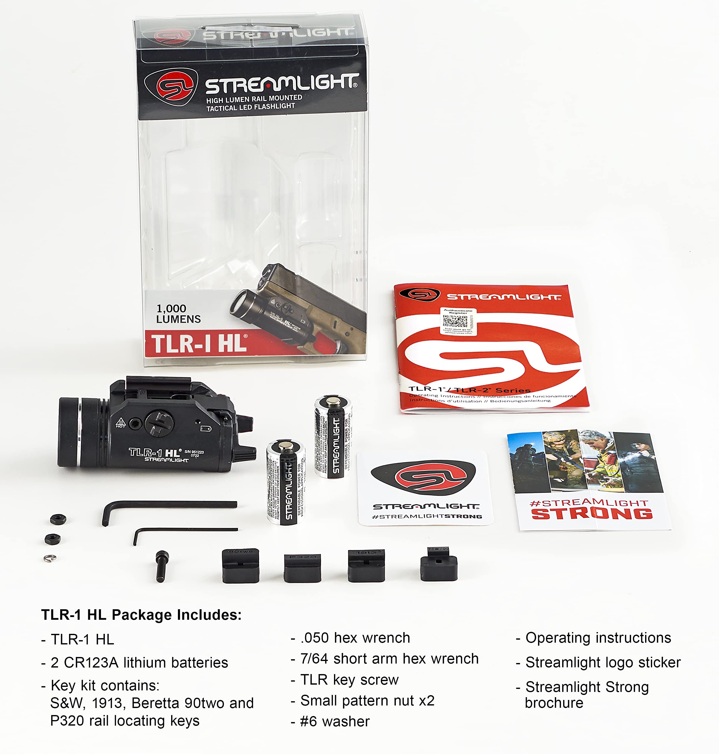 Streamlight 69260 TLR-1 HL 1000-Lumen Tactical Flashlight - Rail Mounted Weapon Light with Strobe Mode, Includes Rail Locating Keys & Lithium Batteries (Black) - Perfect for Home Defense, Law Enforcement & Outdoor Adventures