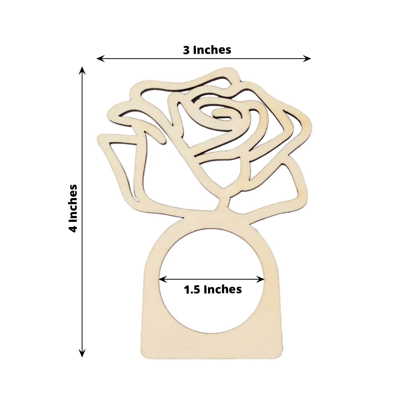 10 Pack Laser Cut Rose Design Wooden Napkin Rings - Natural Wood for Wedding, Party & Holiday Table Decor