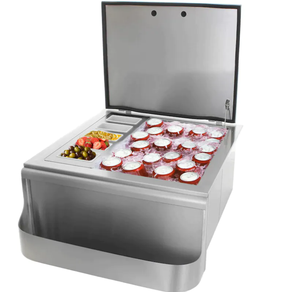 PCM 260 Series 25 Slide-In Ice Bin Cooler with Speed Rail & Condiment Holder - Commercial Bar & Restaurant Refrigeration Solution for Fast Drink Service
