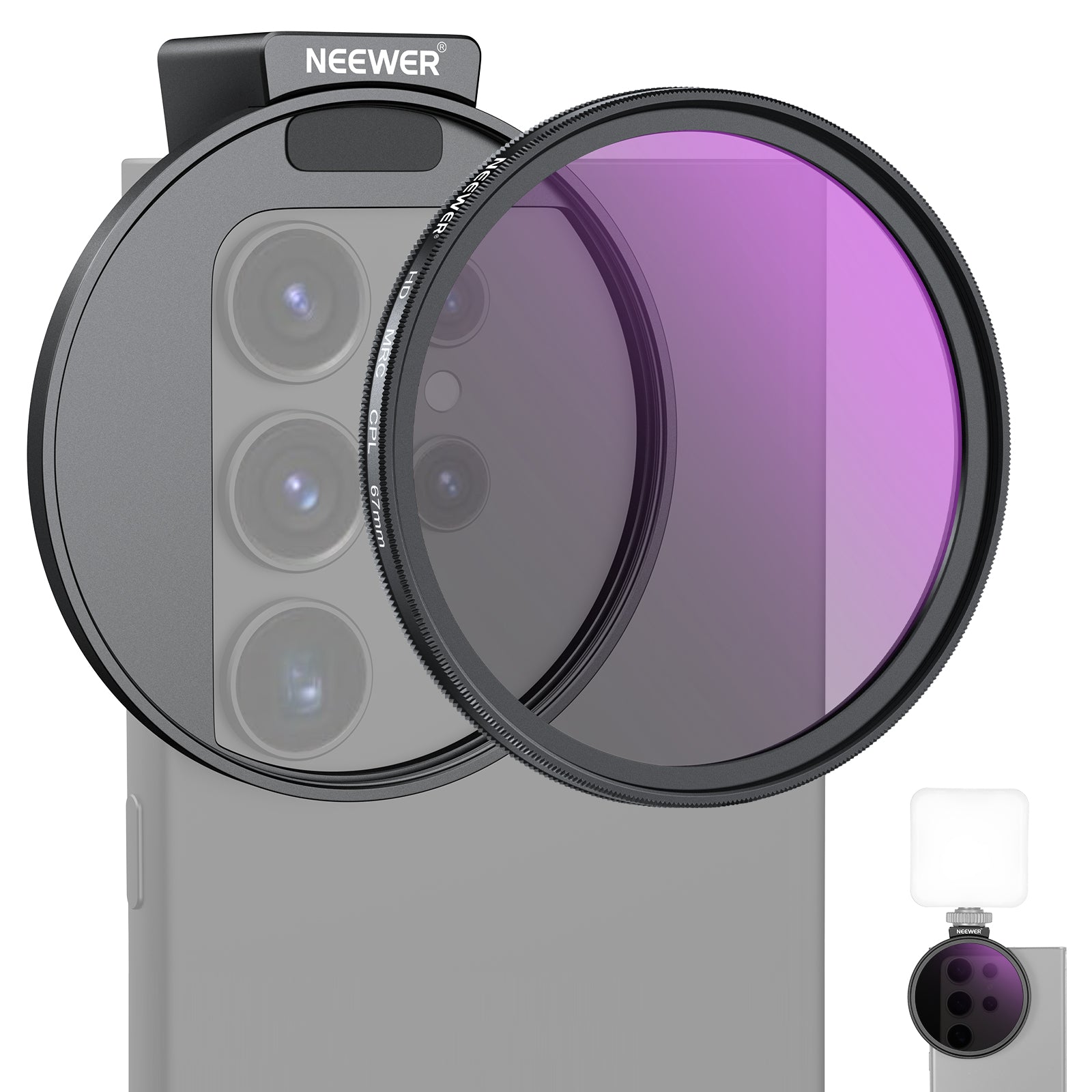 NEEWER FL 78 67mm HD CPL Camera Lens Filter with Cold Shoe Phone Clip - Perfect for DSLR, Mirrorless & Smartphone Photography, Vlogging & Video Shooting
