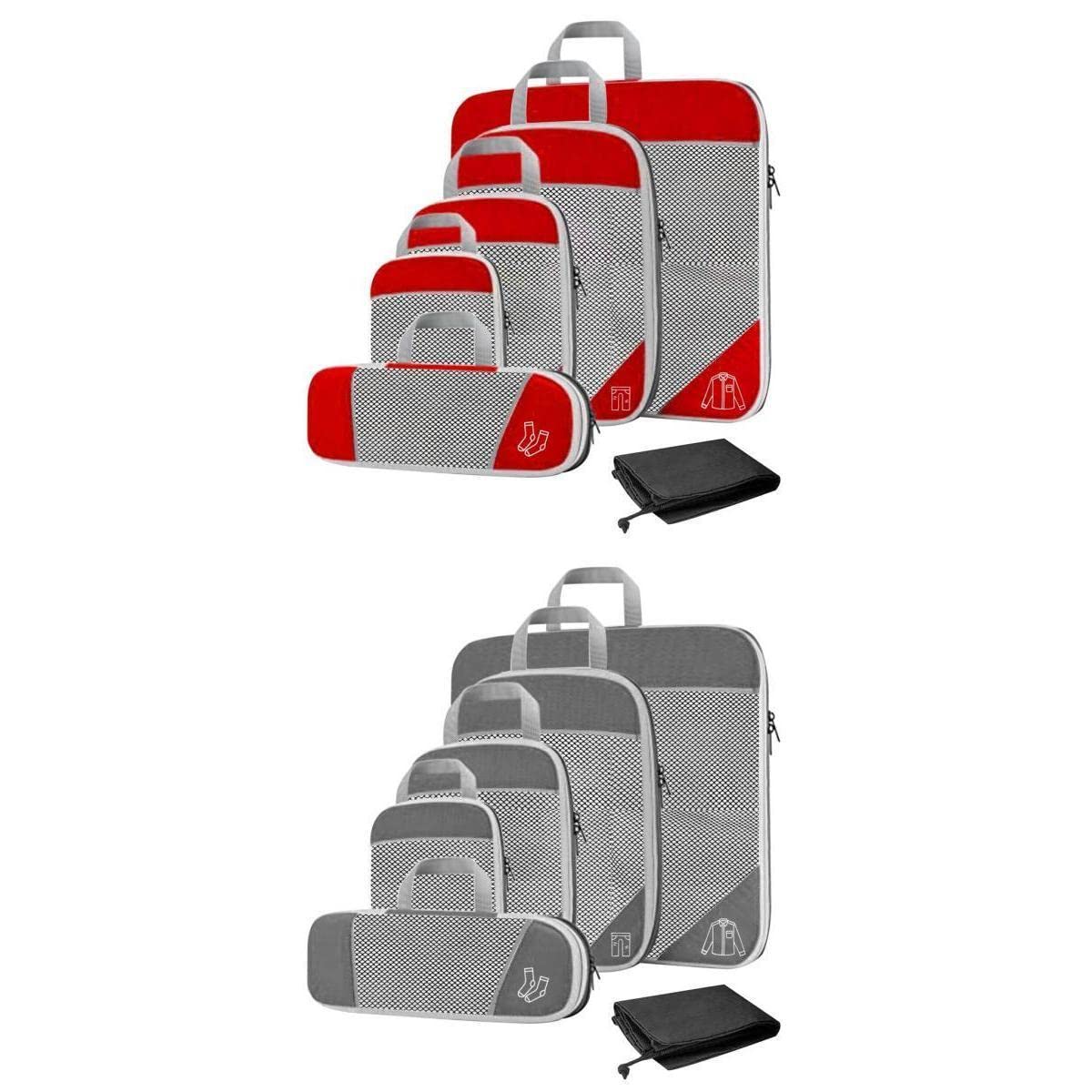 12-Piece Lightweight Expandable Mesh Luggage Organizers - Breathable Travel Packing Storage Bags (Red & Grey) - Perfect for Carry-On Suitcases, Business Trips & Vacation Packing