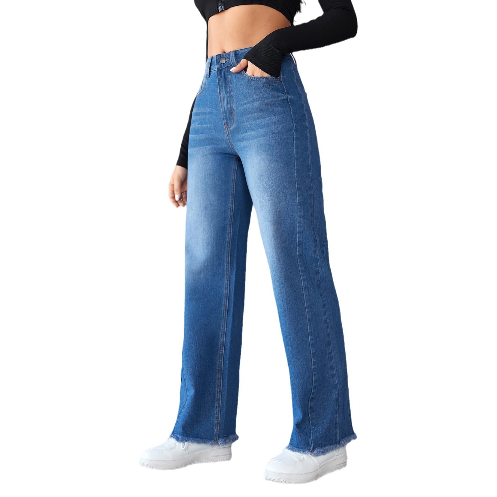 Women's High Waist Wide Leg Jeans - Trendy Straight Loose Fit Boyfriend Denim Pants with Bootcut Style | Perfect for Casual Outfits, Streetwear Fashion & Everyday Comfort