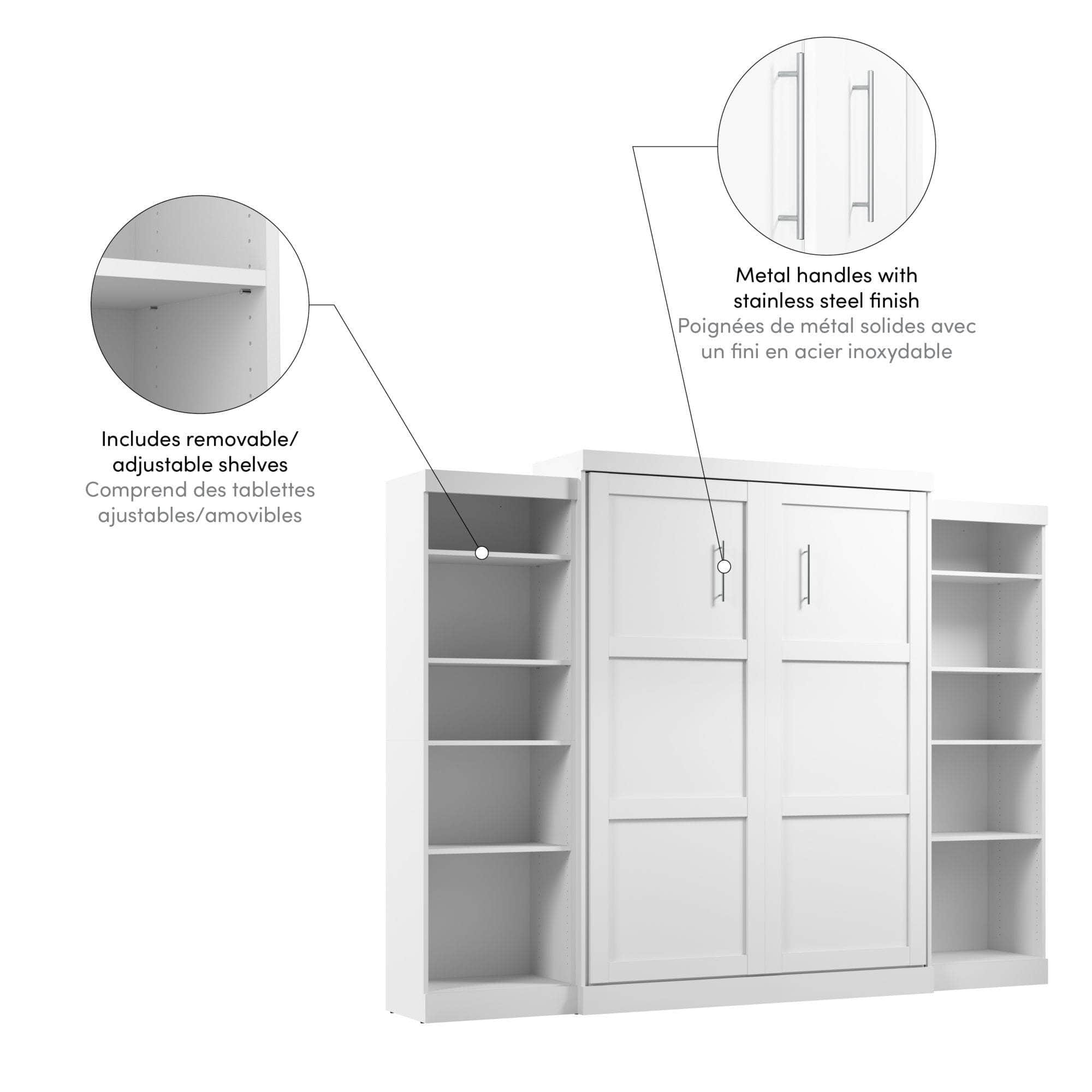 Pur Queen Murphy Wall Bed with 2 Storage Units (115W) - 7 Color Options | Space-Saving Foldable Bed for Small Apartments, Guest Rooms & Home Offices